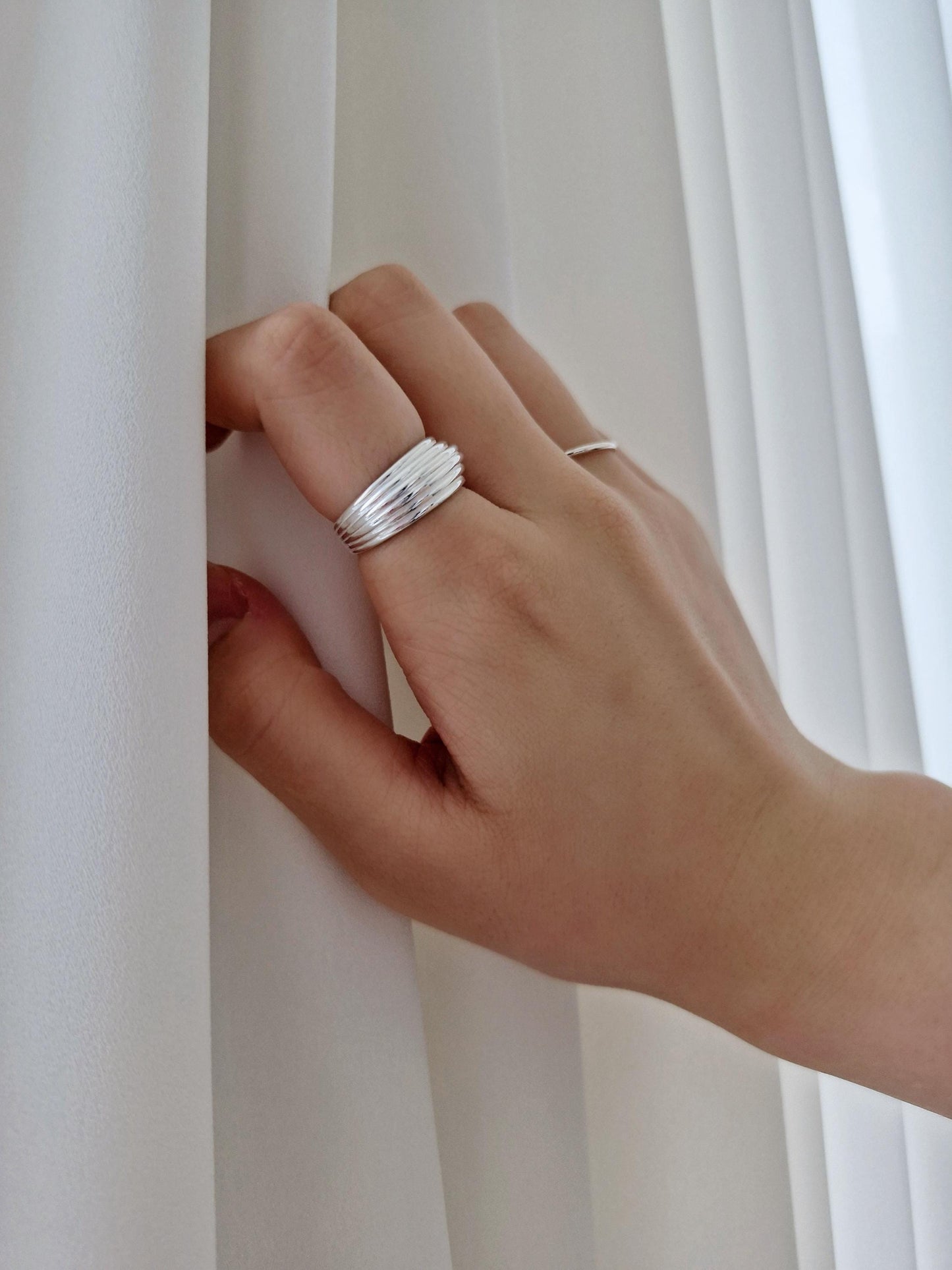 Bold Layered Open Ring. 925 Silver. chunky dome ring adjustable.