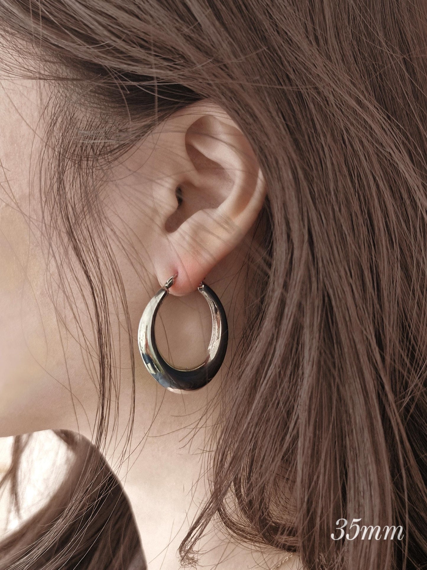 Chunk bold sterling silver hoop earring. sterling silve hoop earrings.crescent hoop earrings. moon earrings.