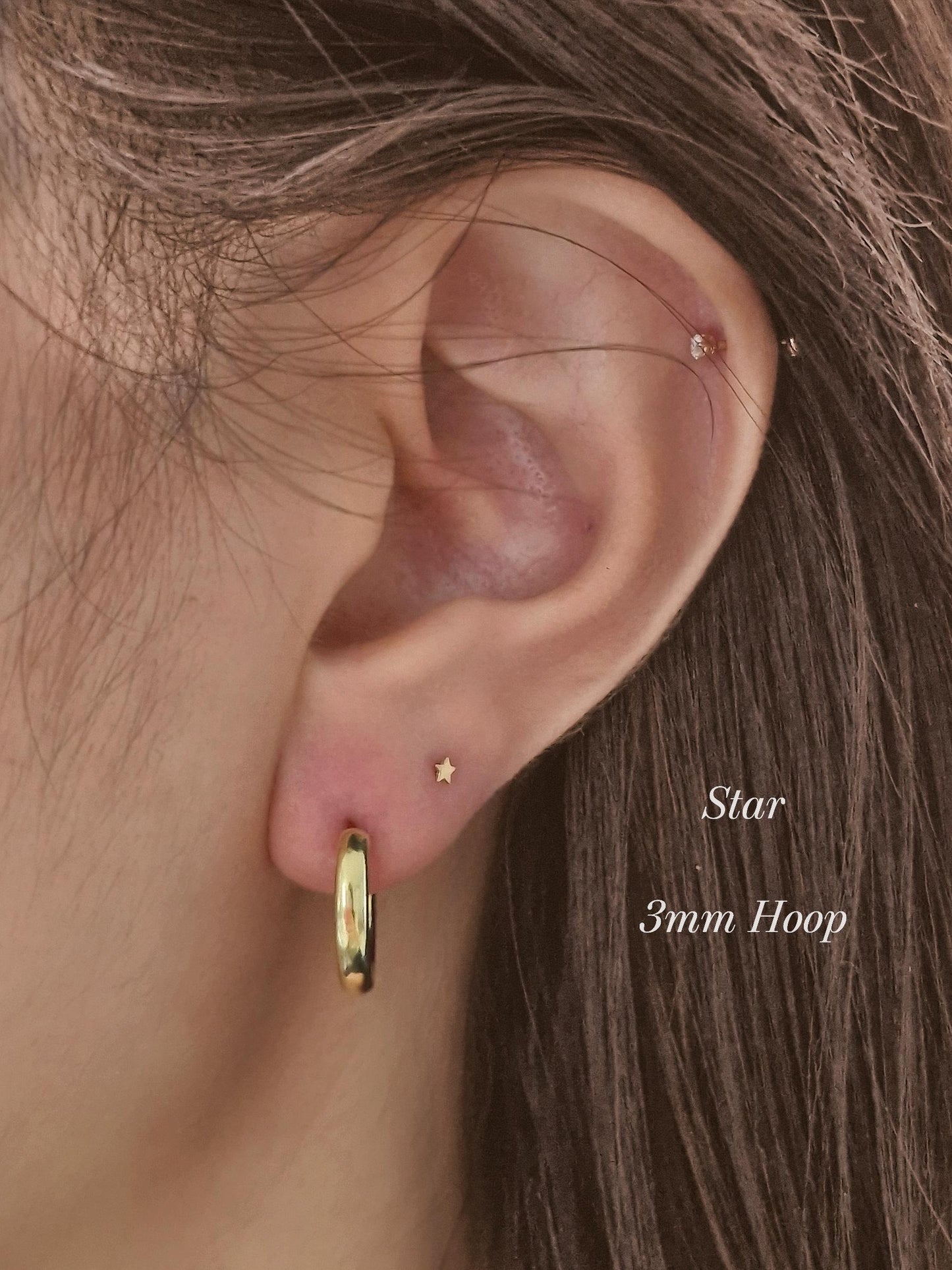 Heart Star moon Round 14k solid gold screwball piercing. screwball stud. Tiny piercing.