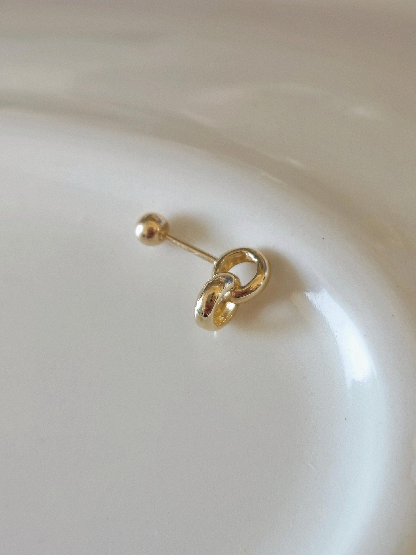 Minimalist Double Hoop 14k solid real Gold Piercing. barbell screw back stud earring. screwball earring. 21G. Price for single.