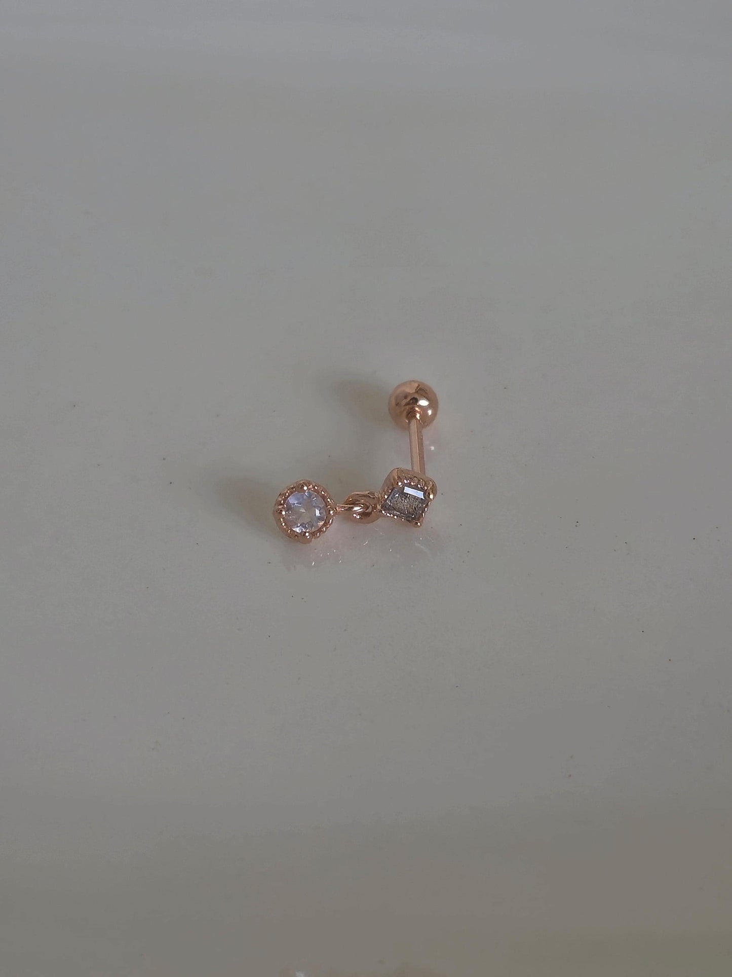 Moonstone rose gold Labradorite piercing. screwball stud. 19G sterling silver piercing. stone piercing.