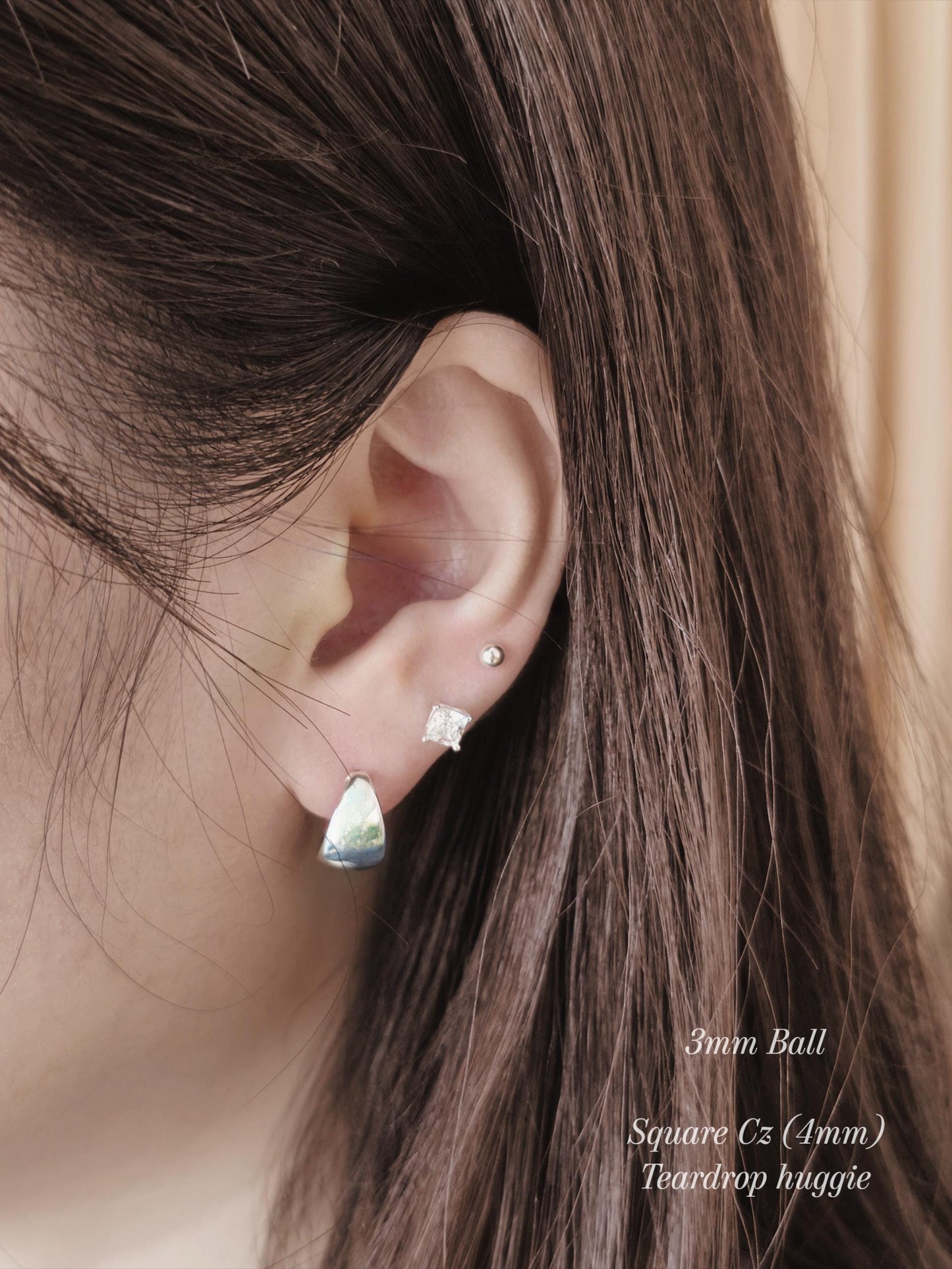 Square Cubic Zirconia stud earrings. Sterling silver cubic earrings.