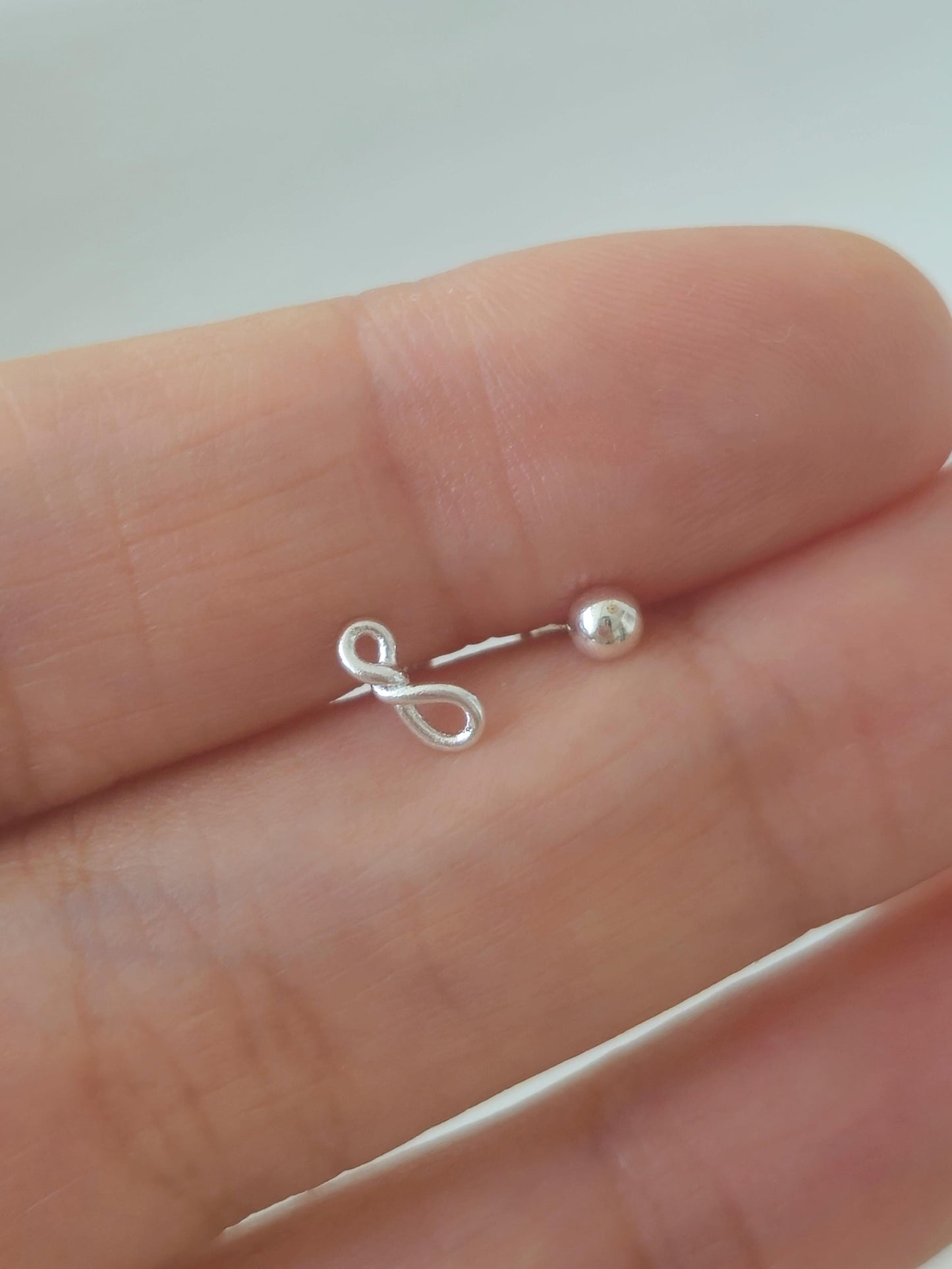 Sterling Silver Twisted Loop infinity Stud. Screw ball sterling silver piercing. Dainty.