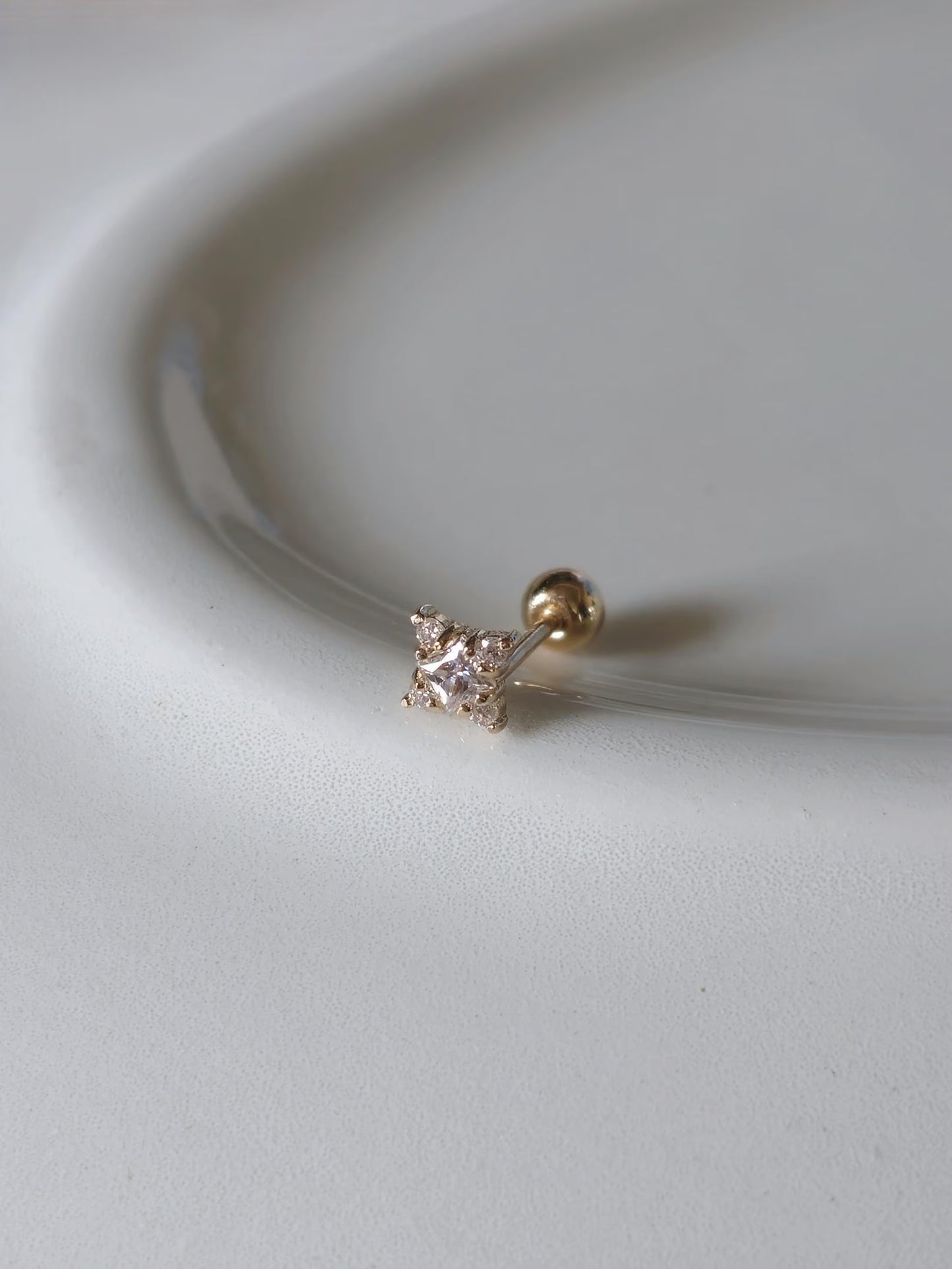 Moissanite Lab diamond solid 14k / 18k star cluster piercing. screwball stud.