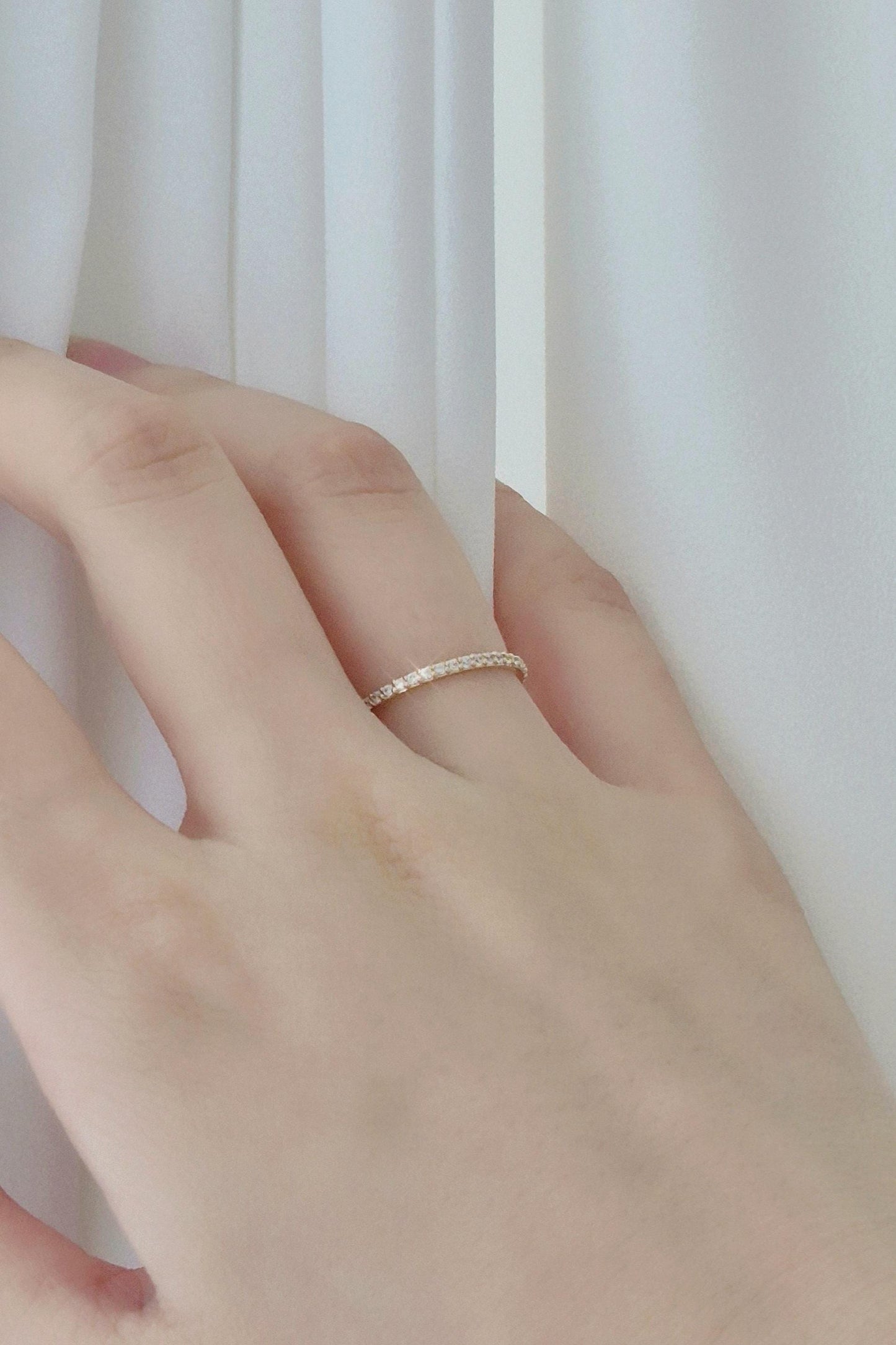 14k delicate cubic band ring. gift. solid 14k ring. stacktable ring.micro peve ring. Eternity ring. propose ring. wedding ring.