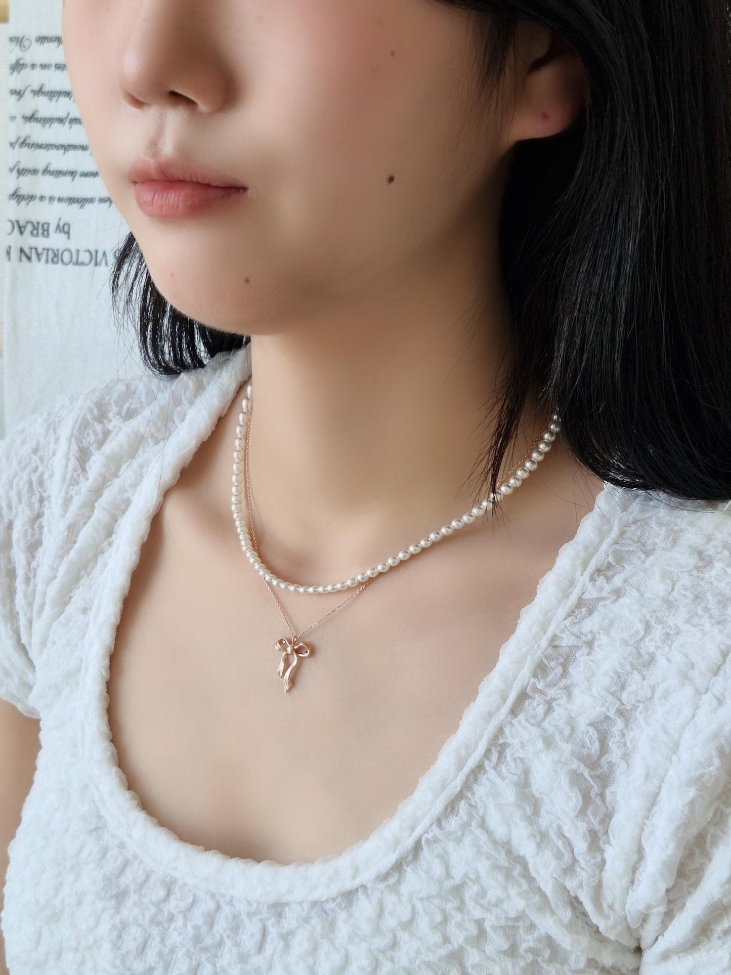 14k ribbon necklace lovely. bow necklace. solid gold necklace. gift propose.