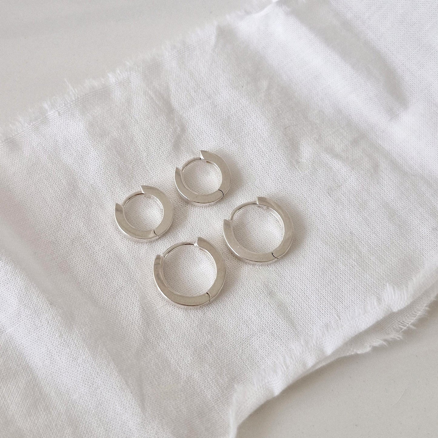2mm width flat hoop huggie earrings. 11mm 12.5mm. minimal sterling silver 925 hoop earrings.
