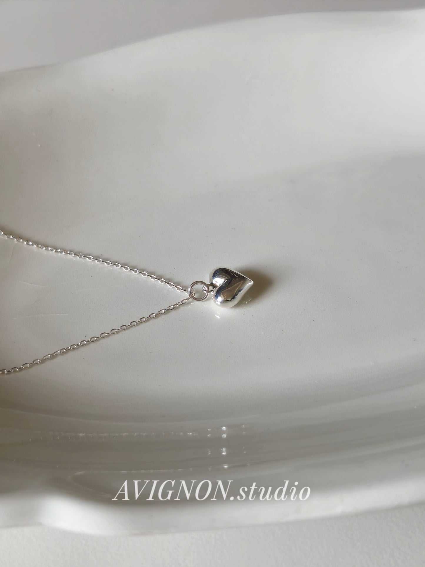 Sterling Silver Puffy Heart Necklace.