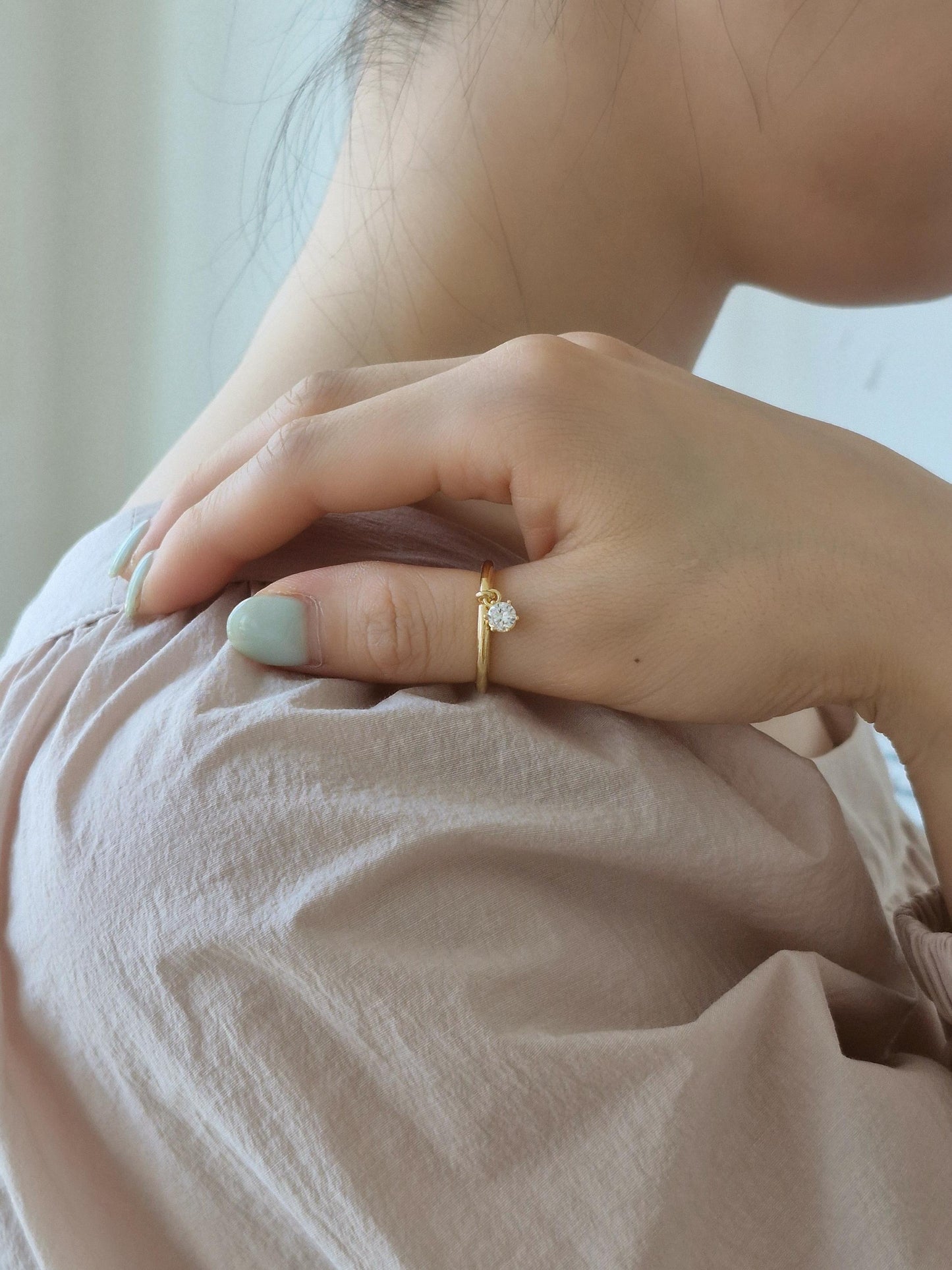 sterling dangling cubic cz ring 925 silver, gold plated. silver ring