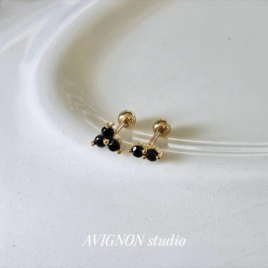 Black cubic stud set. 14k goldfilled stud piercing set. screwball stud.