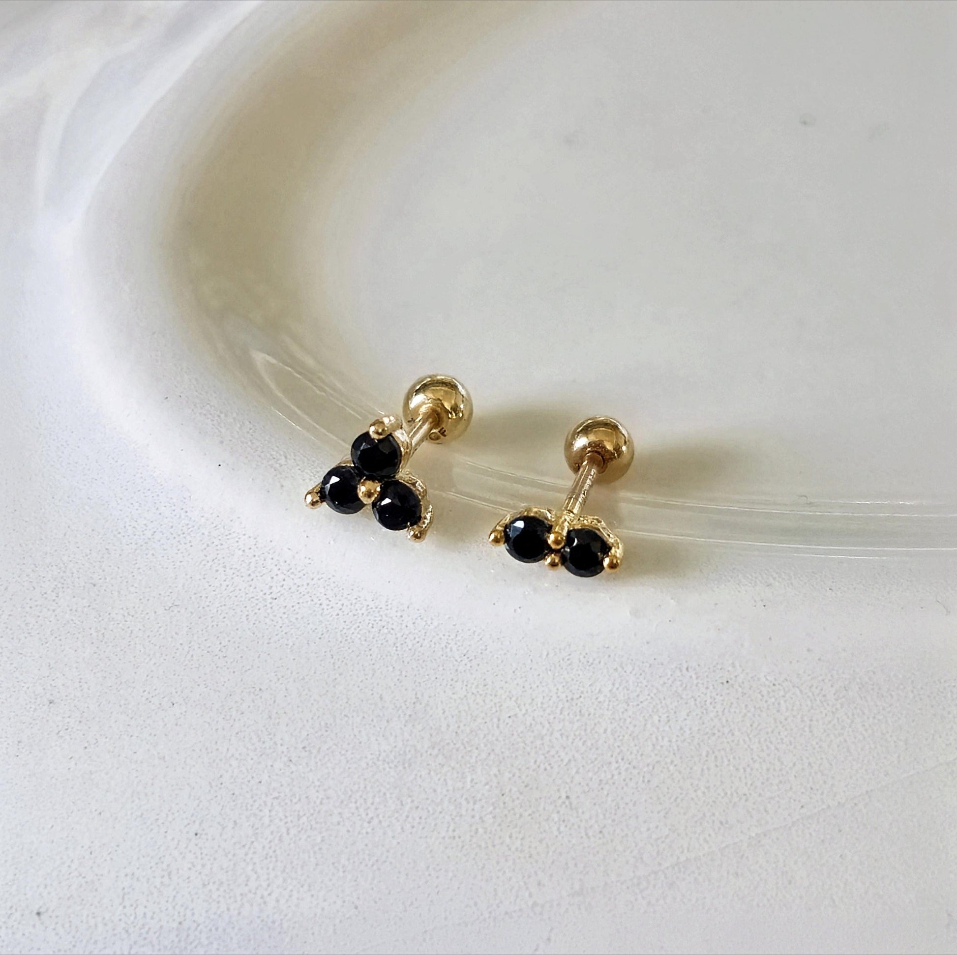 Black cubic stud set. 14k goldfilled stud piercing set. screwball stud.
