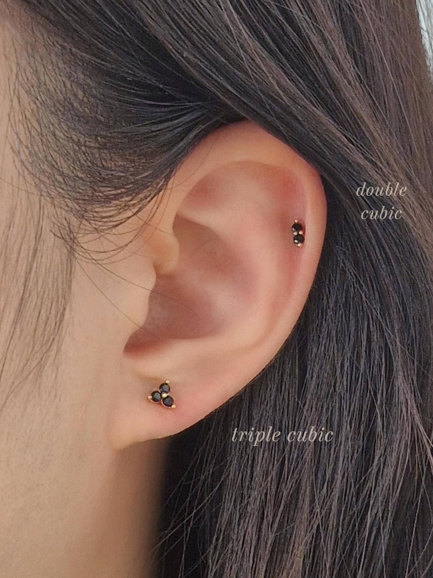 Black cubic stud set. 14k goldfilled stud piercing set. screwball stud.