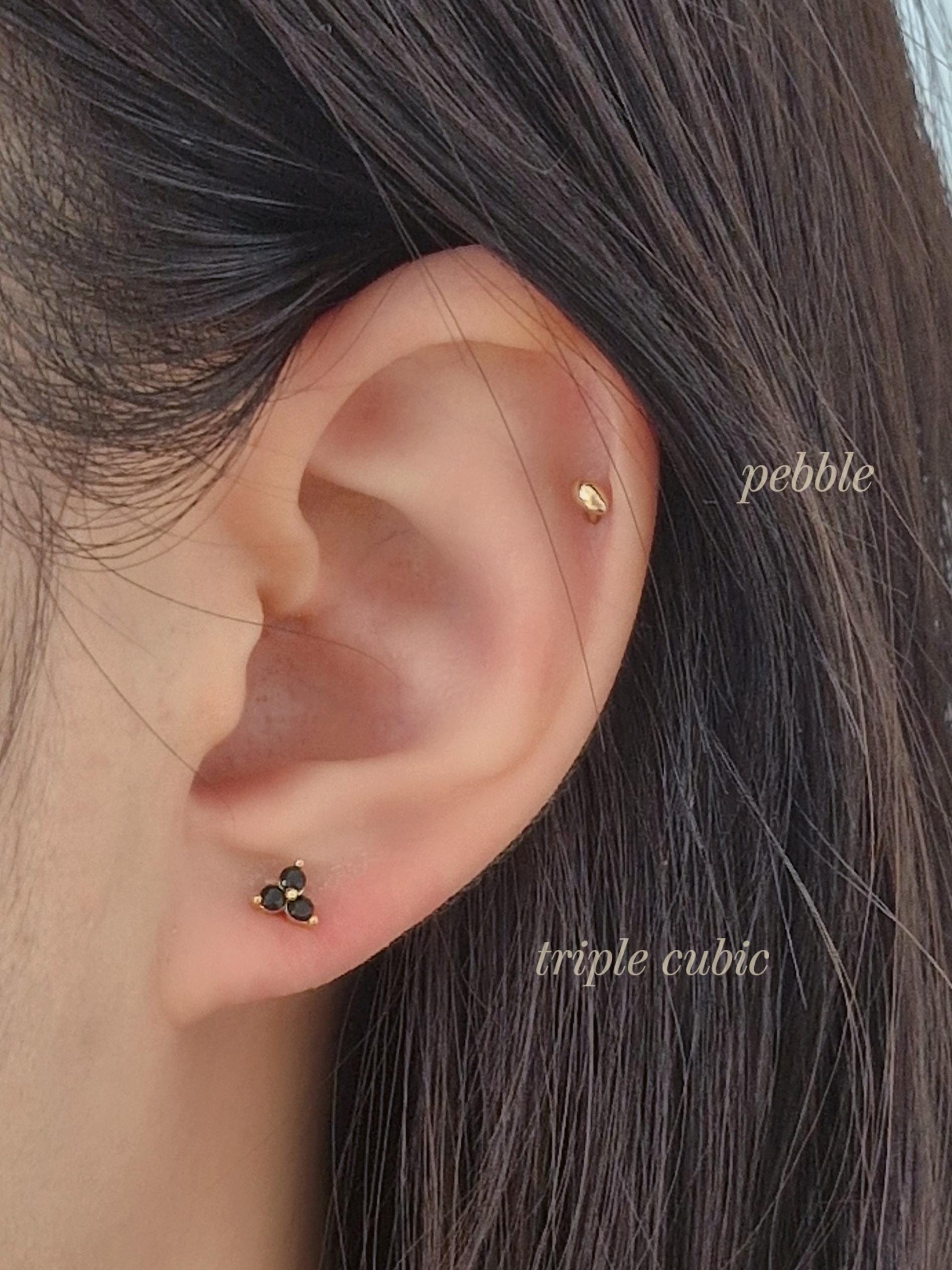 Black cubic stud set. 14k goldfilled stud piercing set. screwball stud.