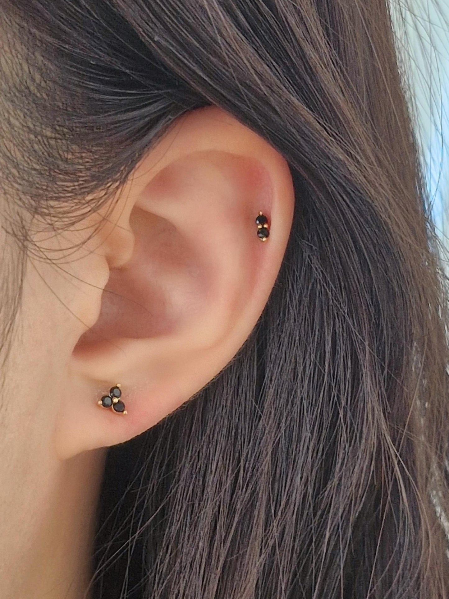 Black cubic stud set. 14k goldfilled stud piercing set. screwball stud.