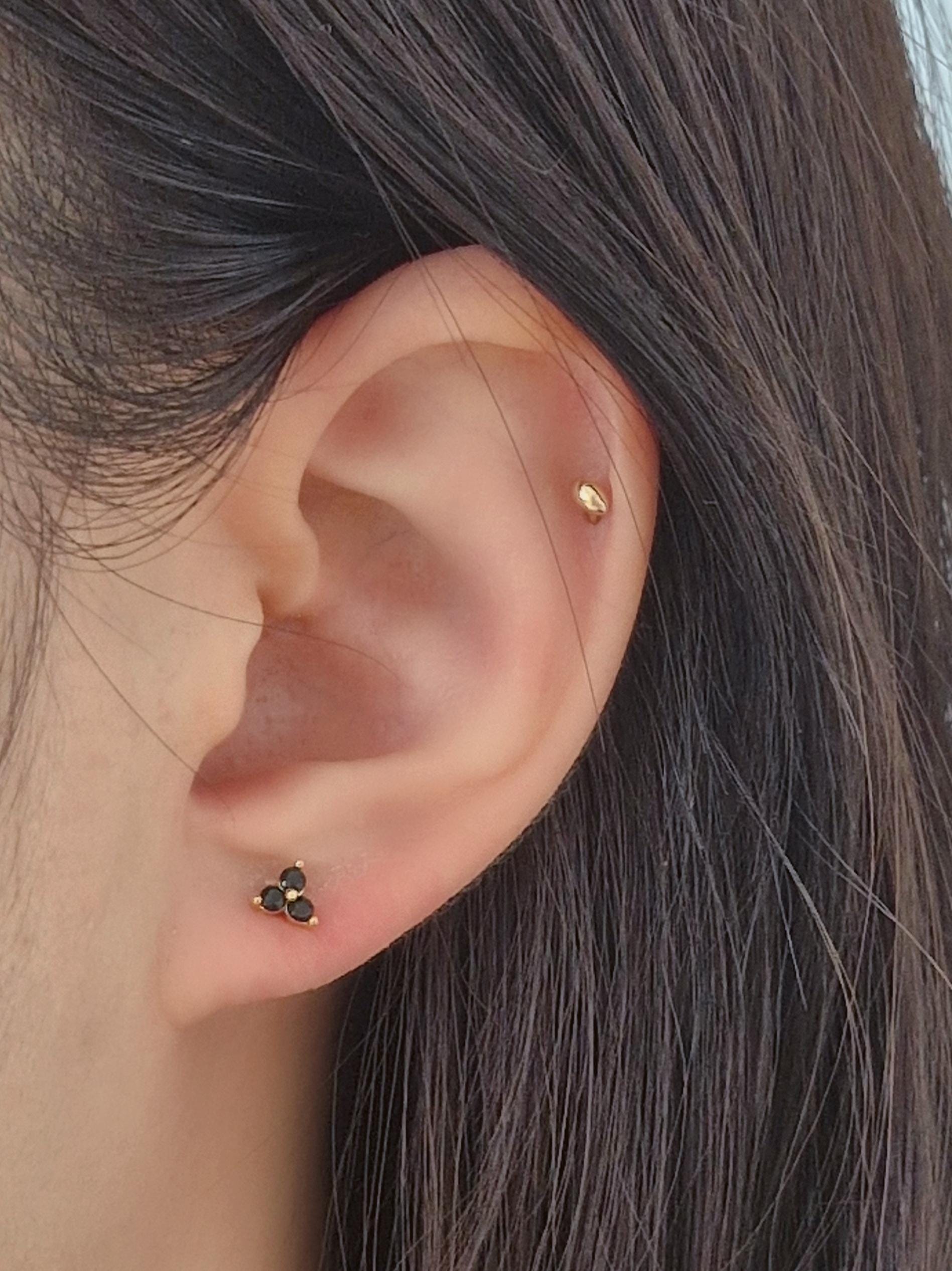 Black cubic stud set. 14k goldfilled stud piercing set. screwball stud.