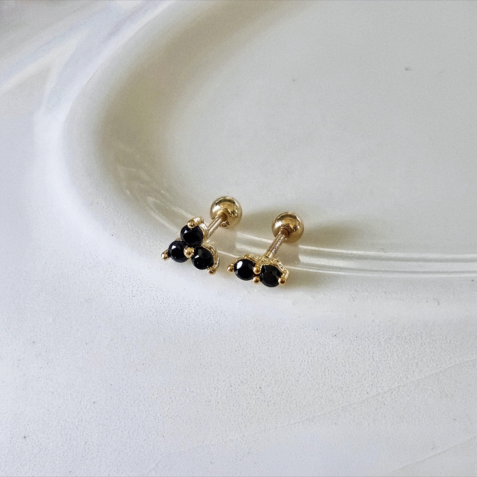 Black cubic stud set. 14k goldfilled stud piercing set. screwball stud.