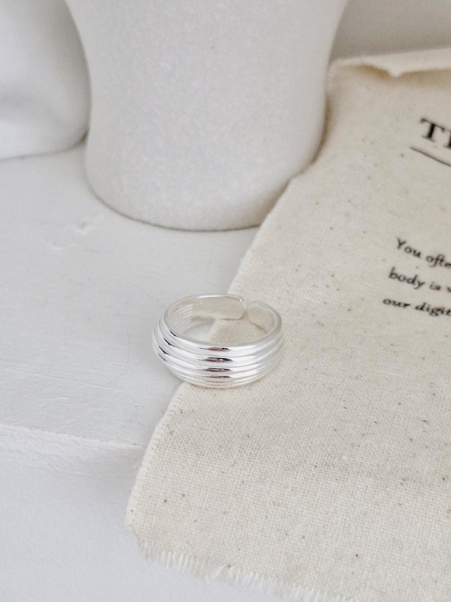 Bold Layered Open Ring. 925 Silver. chunky dome ring adjustable.