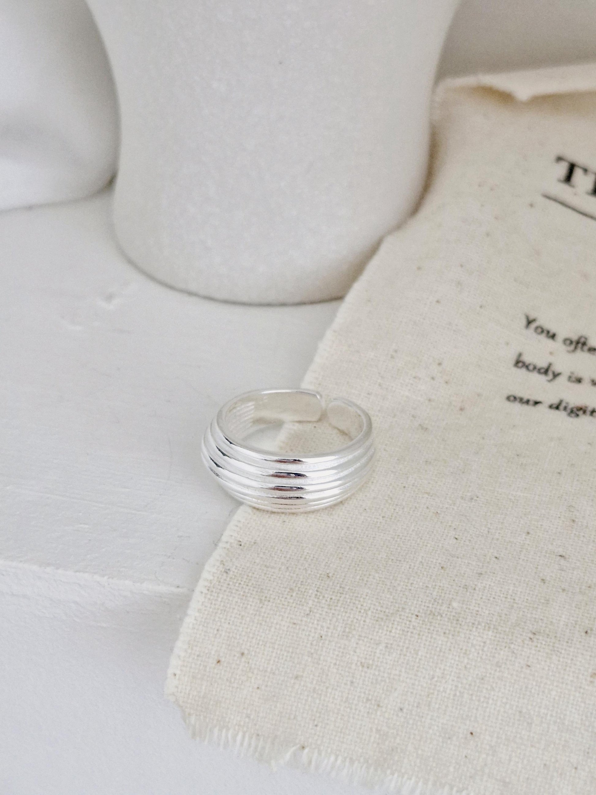 Bold Layered Open Ring. 925 Silver. chunky dome ring adjustable.