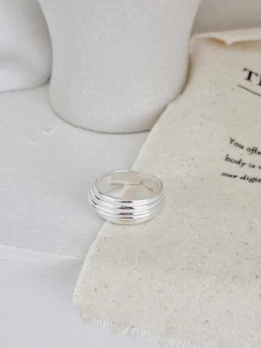 Bold Layered Open Ring. 925 Silver. chunky dome ring adjustable.
