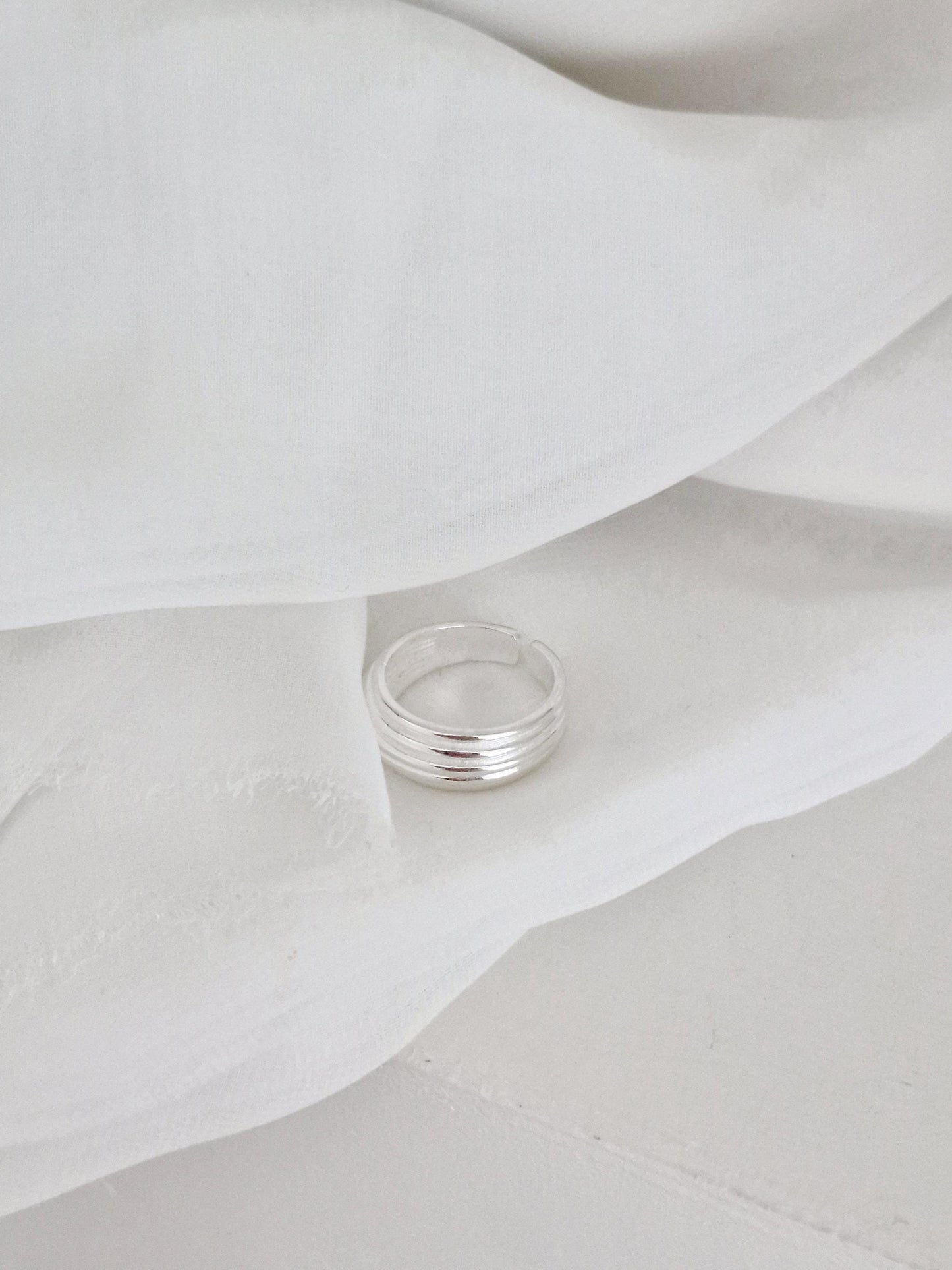 Bold Layered Open Ring. 925 Silver. chunky dome ring adjustable.