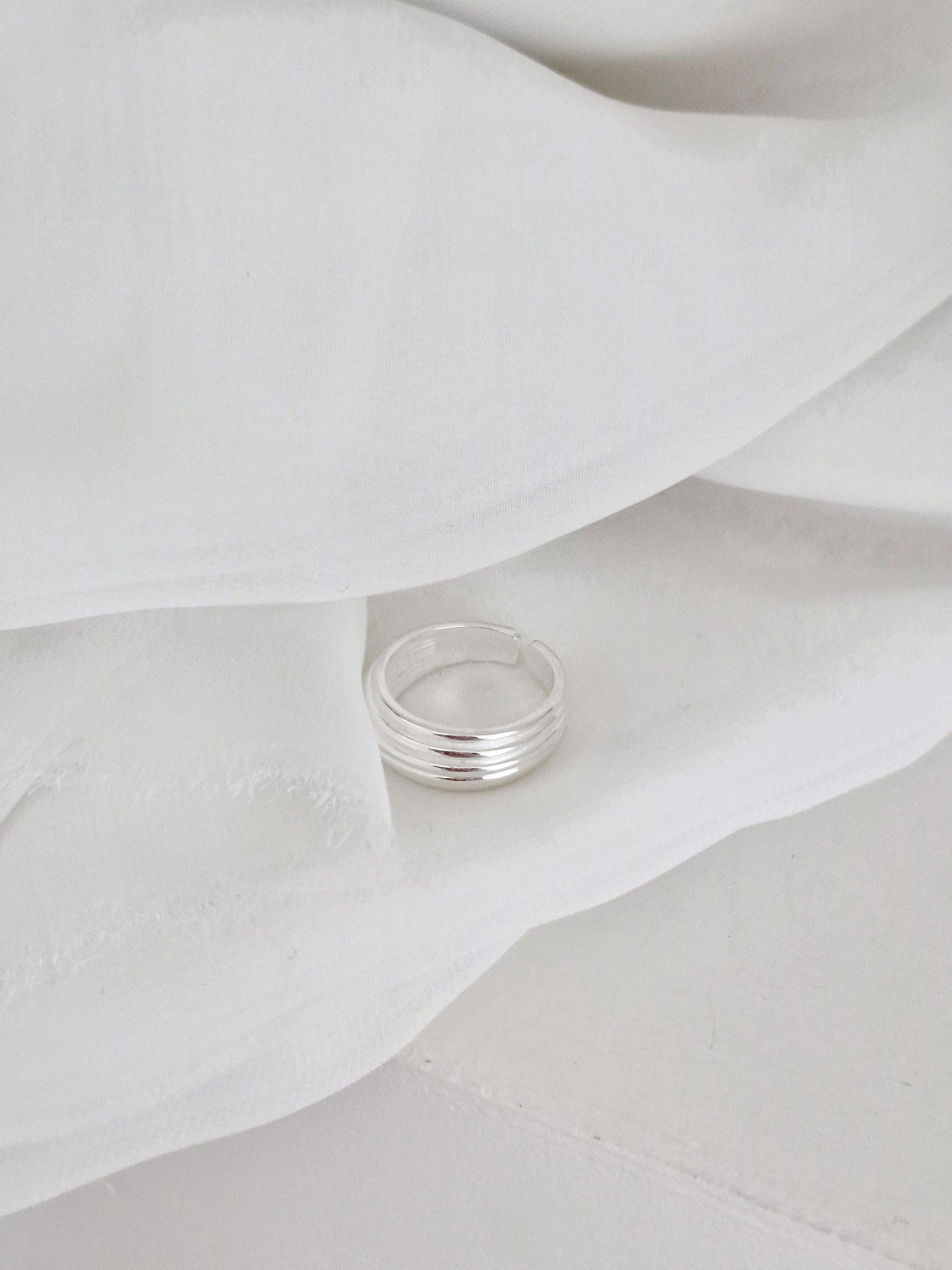 Bold Layered Open Ring. 925 Silver. chunky dome ring adjustable.