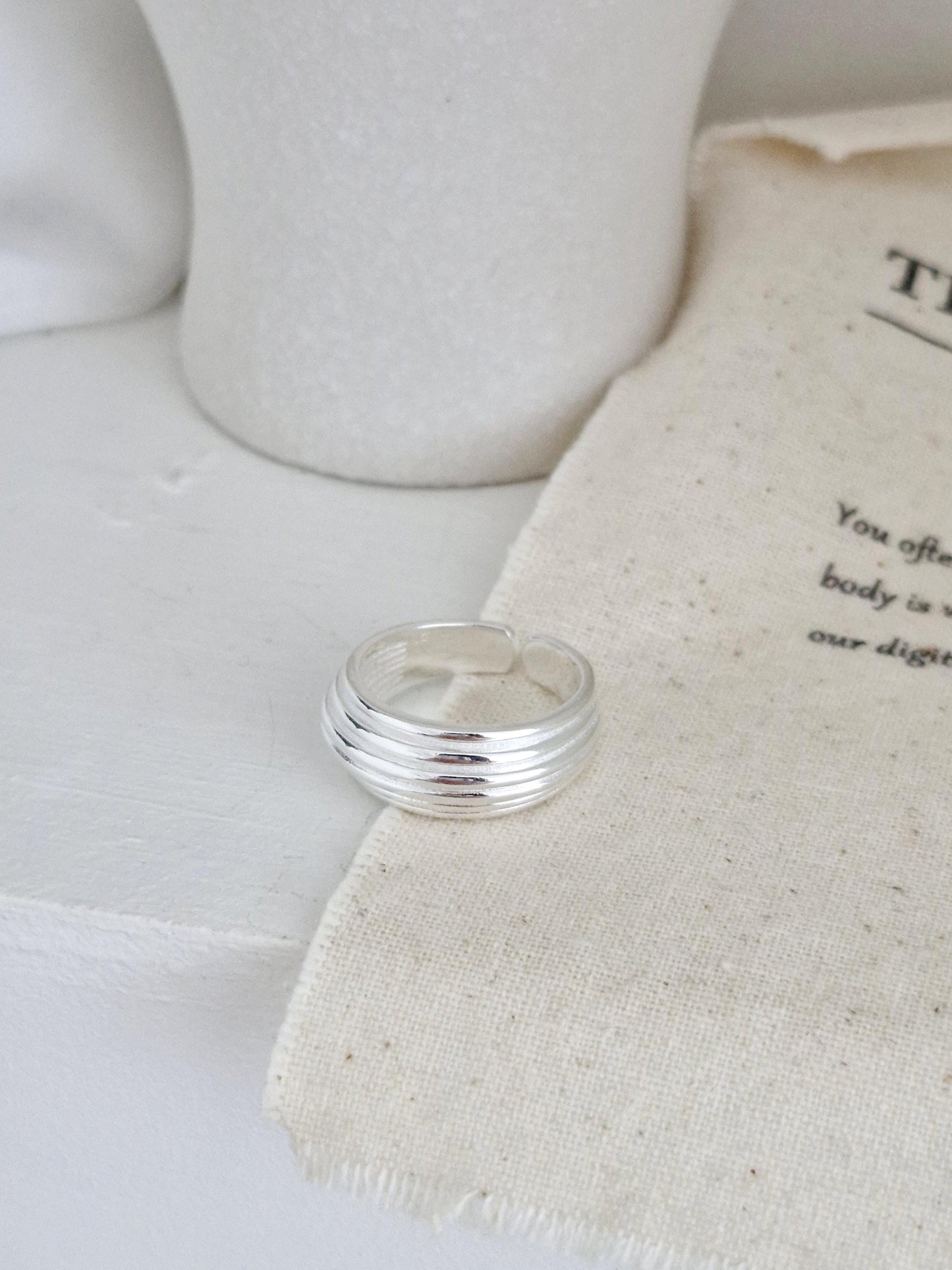 Bold Layered Open Ring. 925 Silver. chunky dome ring adjustable.