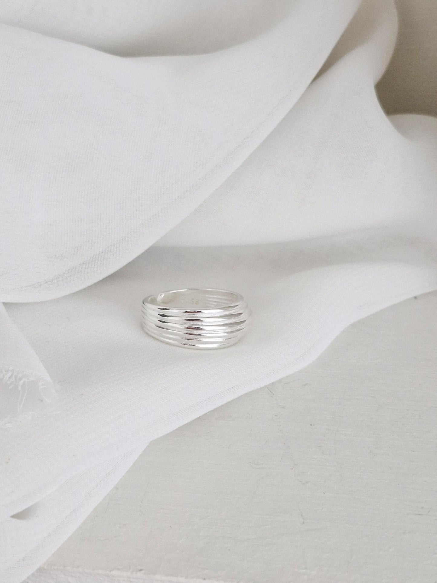 Bold Layered Open Ring. 925 Silver. chunky dome ring adjustable.