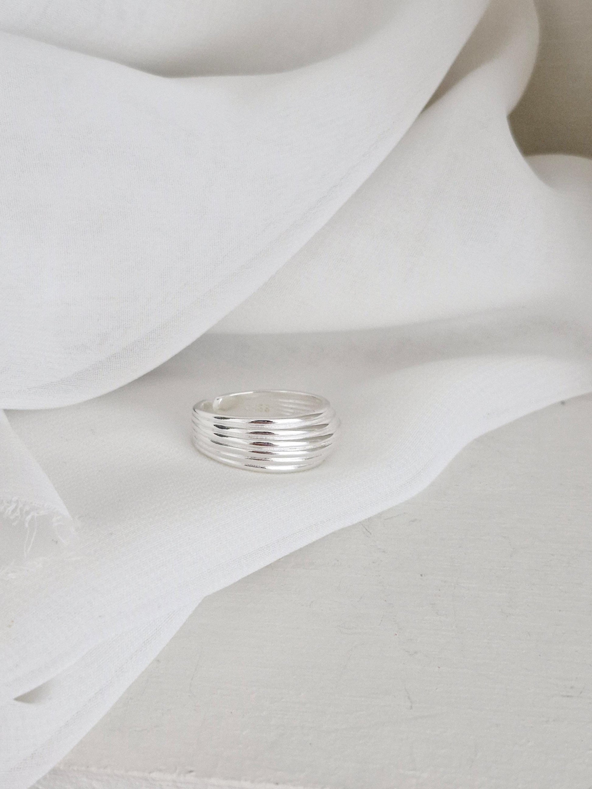 Bold Layered Open Ring. 925 Silver. chunky dome ring adjustable.