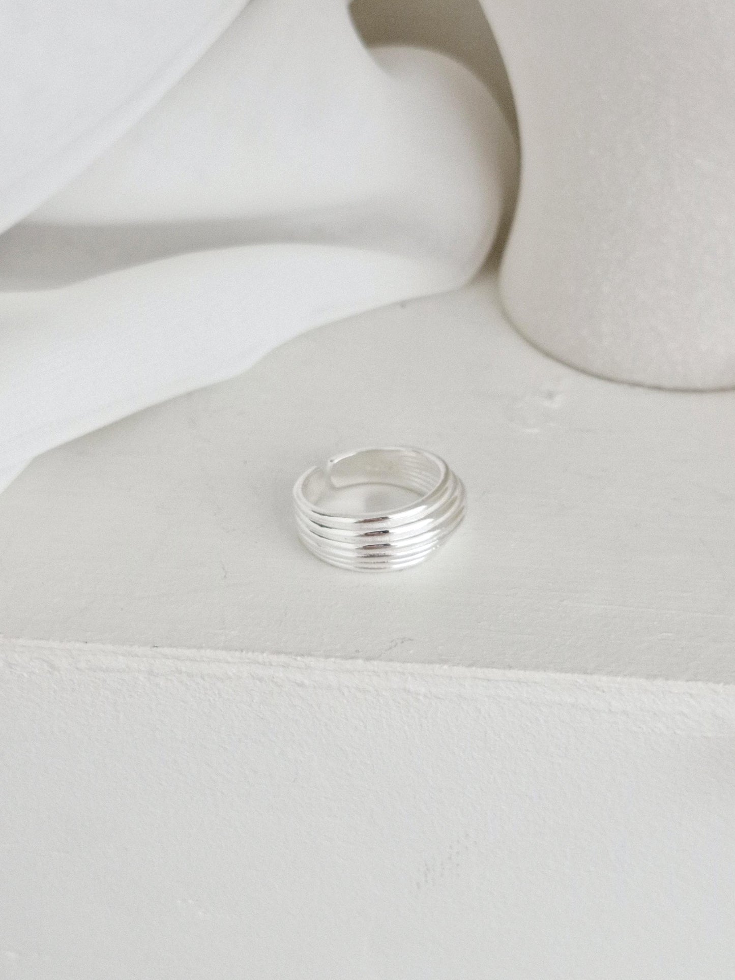 Bold Layered Open Ring. 925 Silver. chunky dome ring adjustable.