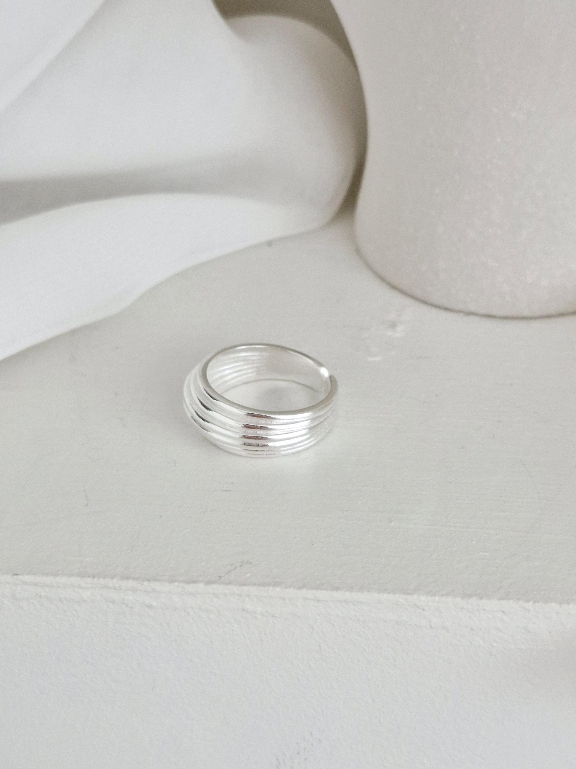 Bold Layered Open Ring. 925 Silver. chunky dome ring adjustable.