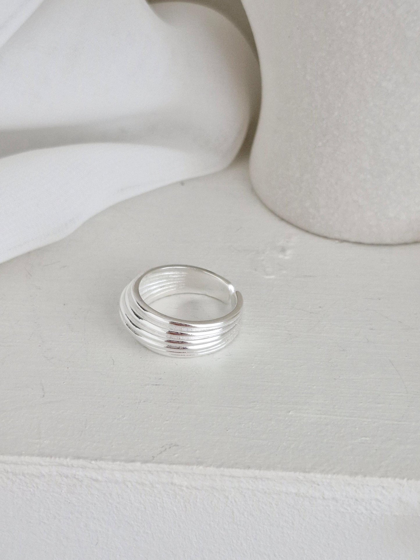 Bold Layered Open Ring. 925 Silver. chunky dome ring adjustable.