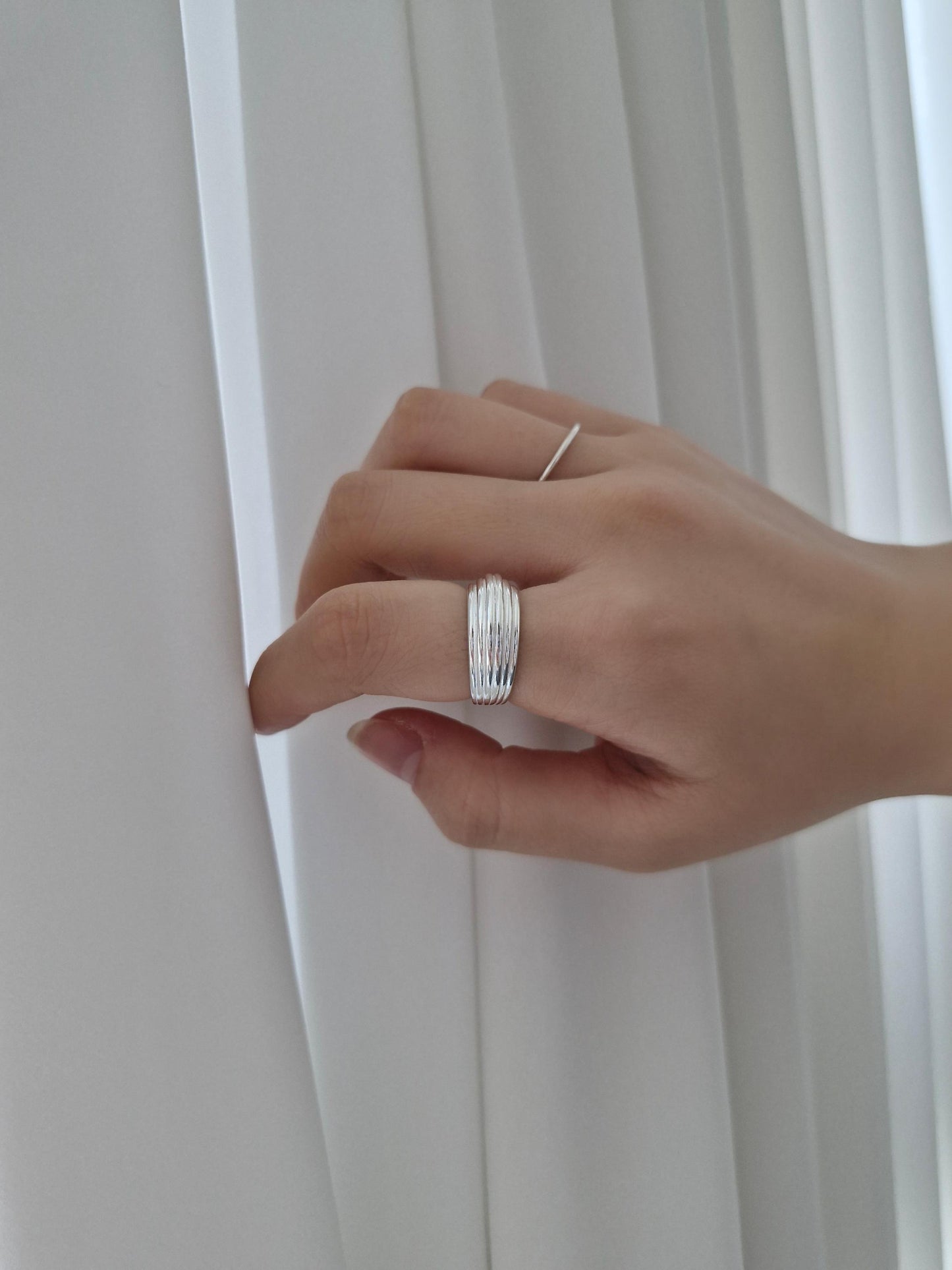 Bold Layered Open Ring. 925 Silver. chunky dome ring adjustable.