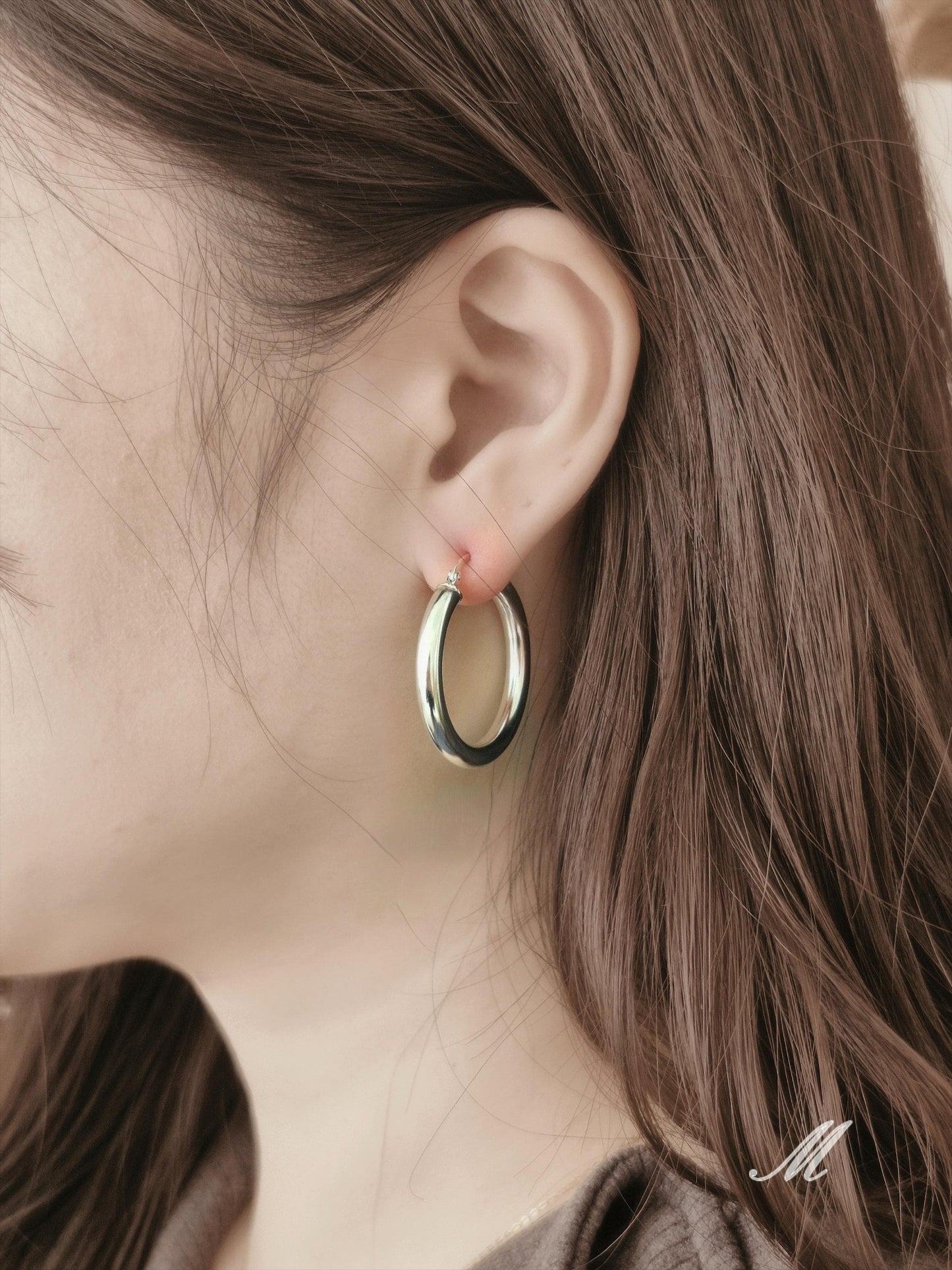 Bold chunky hoop earrings. Sterling silver hoop earrings.