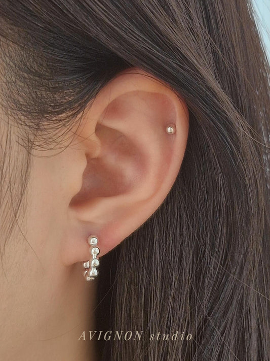 Bubble earrings. Basic hoop ball plain huggie earrings simple and chic. modernist design. clicker.