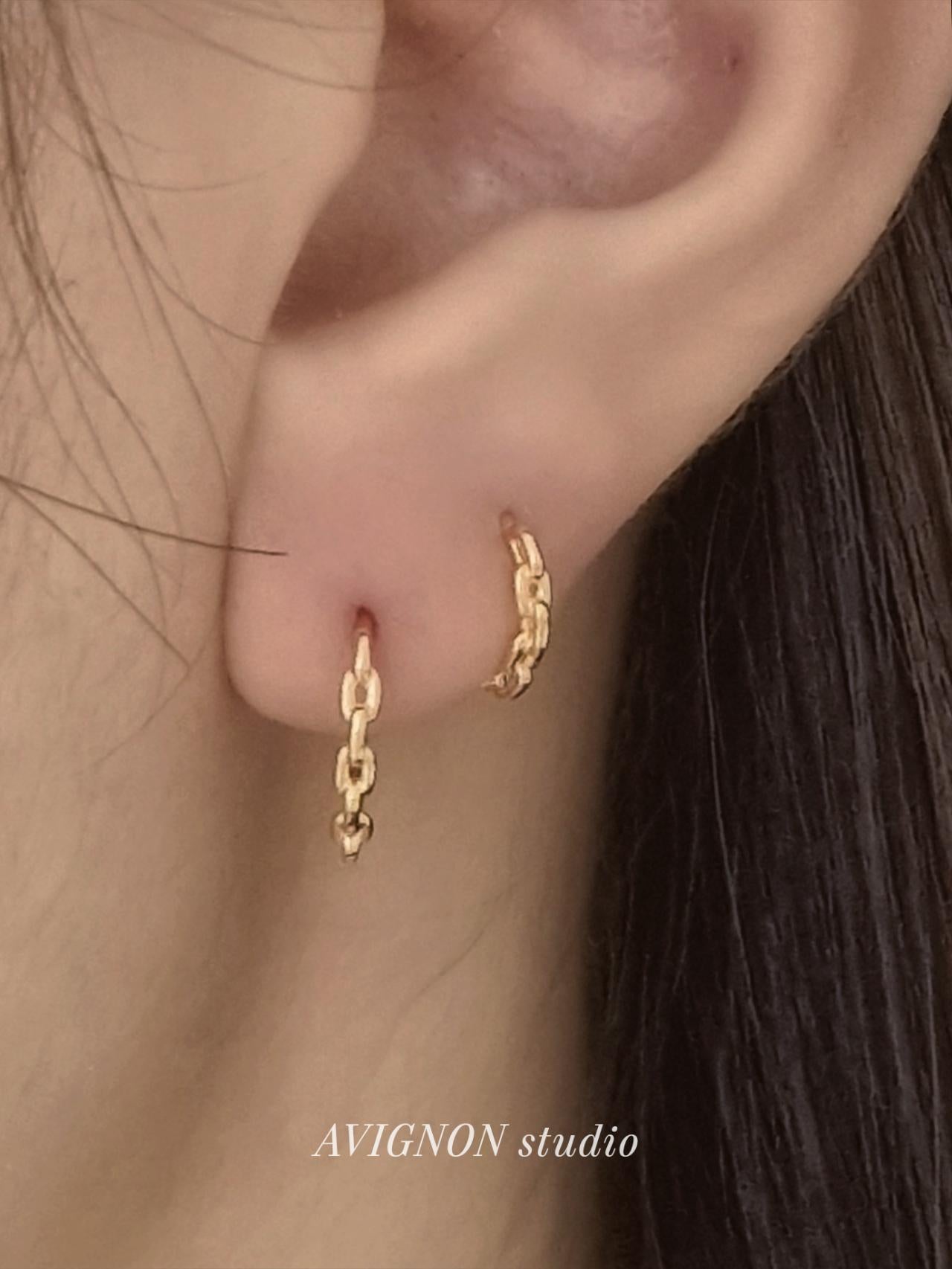 Chain hoop earrings. sterling silver hoop earrings.