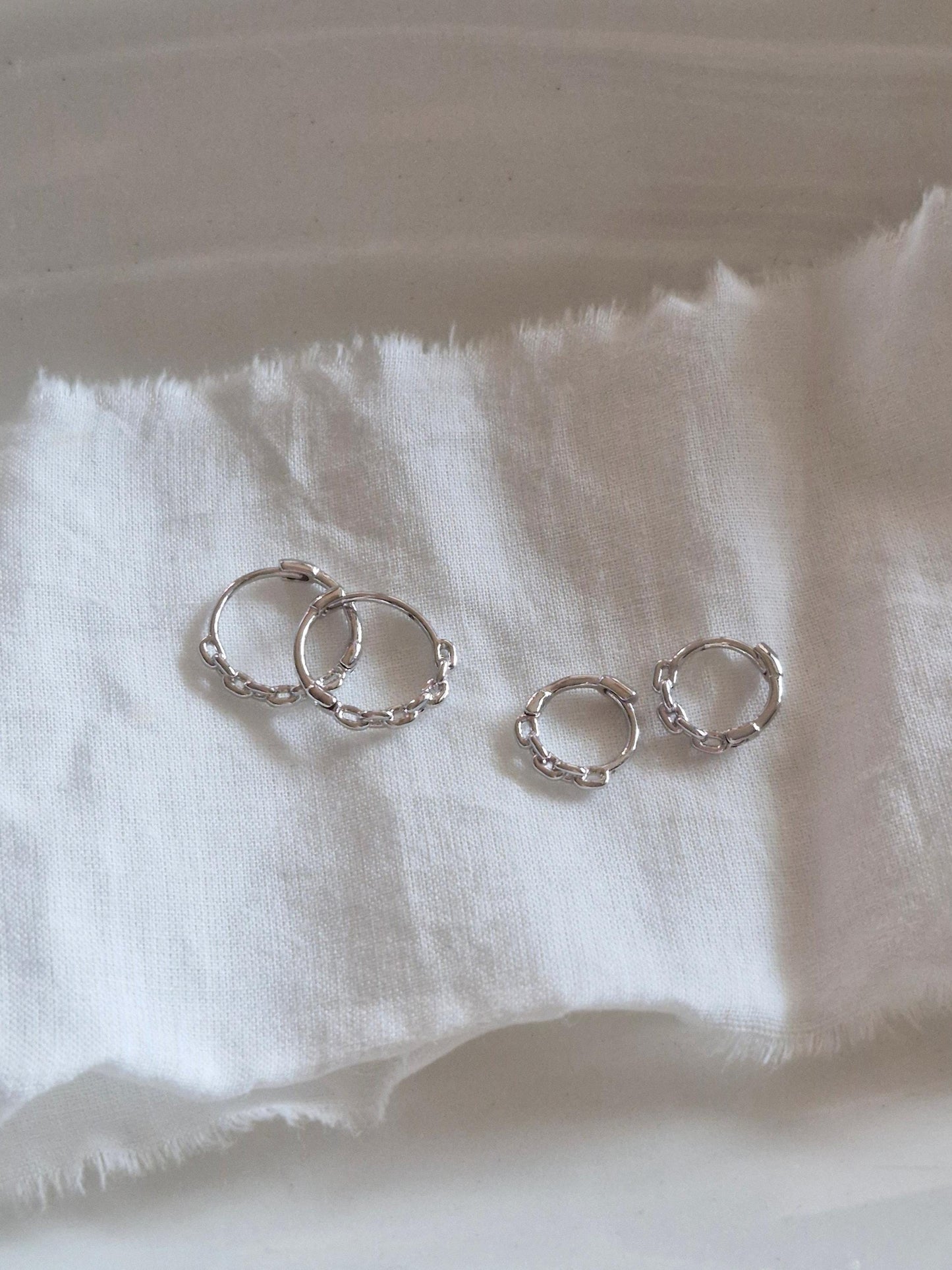 Chain hoop earrings. sterling silver hoop earrings.
