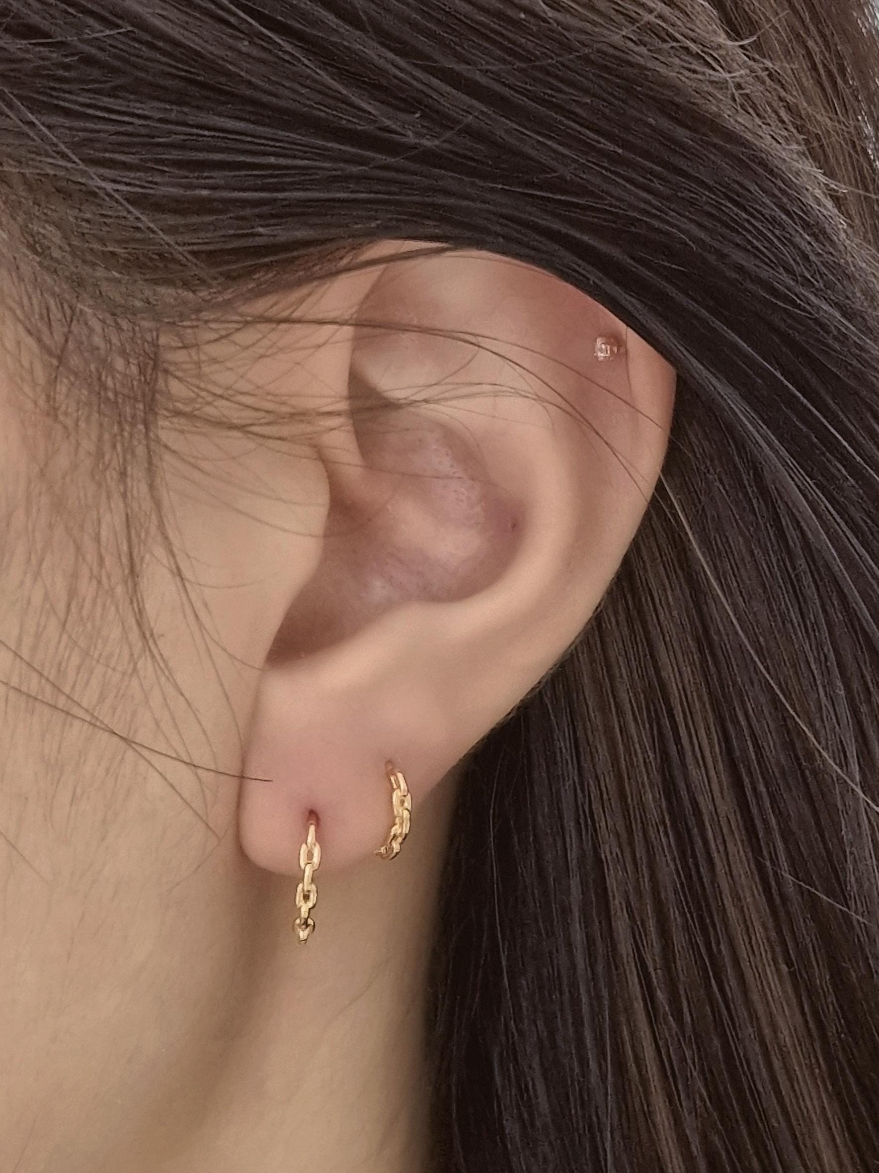 Chain hoop earrings. sterling silver hoop earrings.