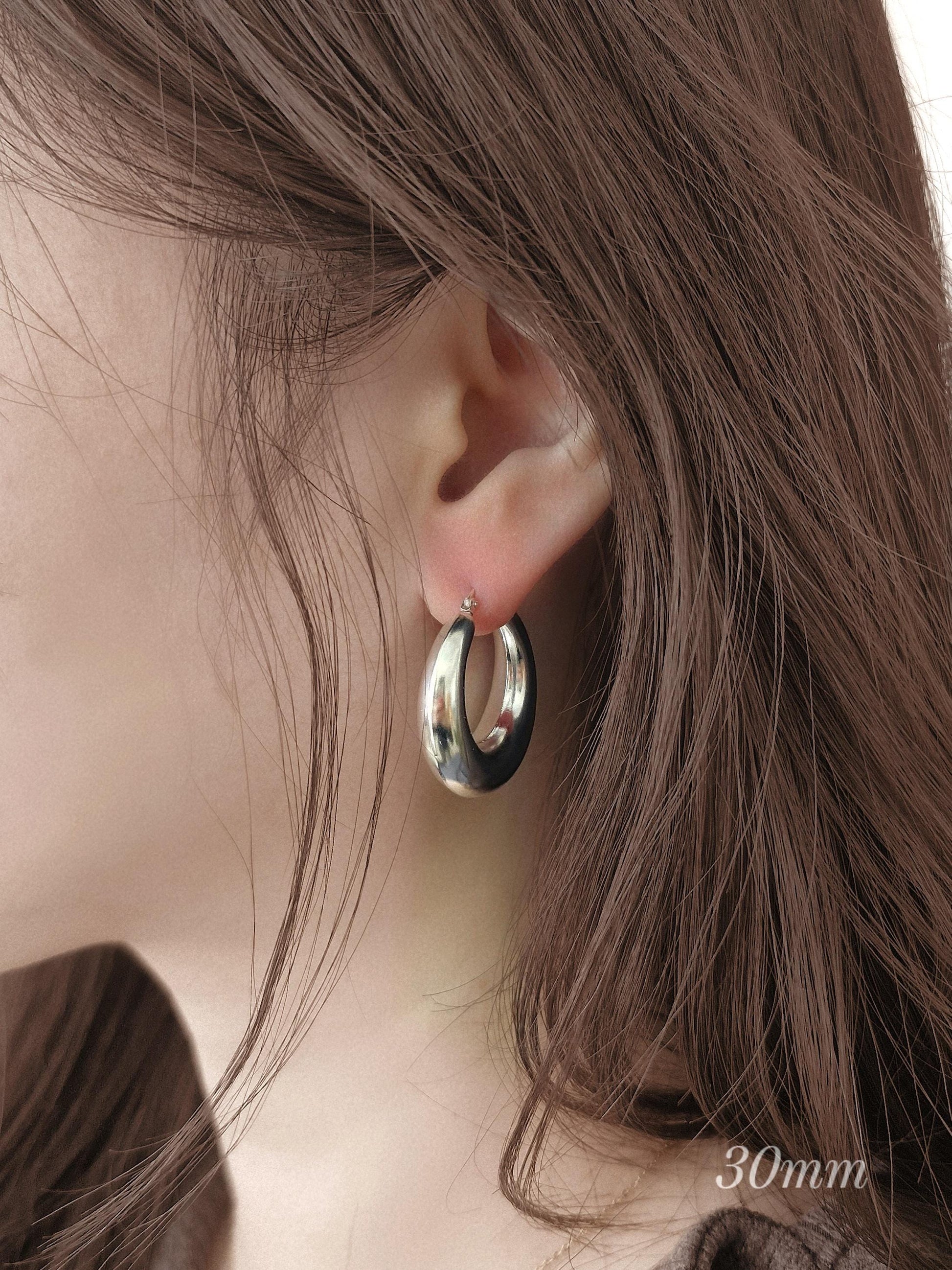 Chunk bold sterling silver hoop earring. sterling silve hoop earrings.crescent hoop earrings. moon earrings.