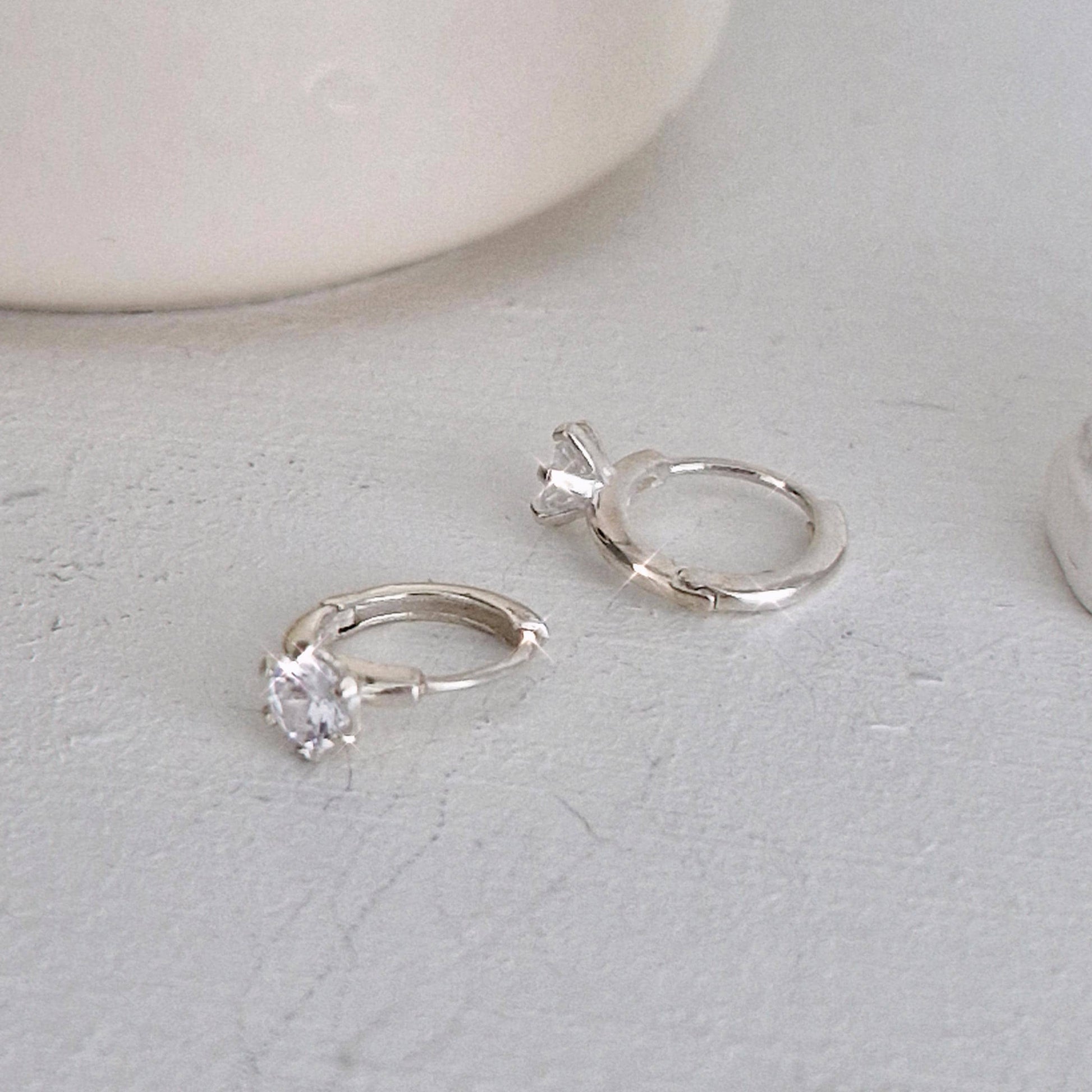 Classic Solitaire Hoop Earrings. solitaire cubic huggie earrings. 925 silver earrings. Hinged CZ Clicker Hoop