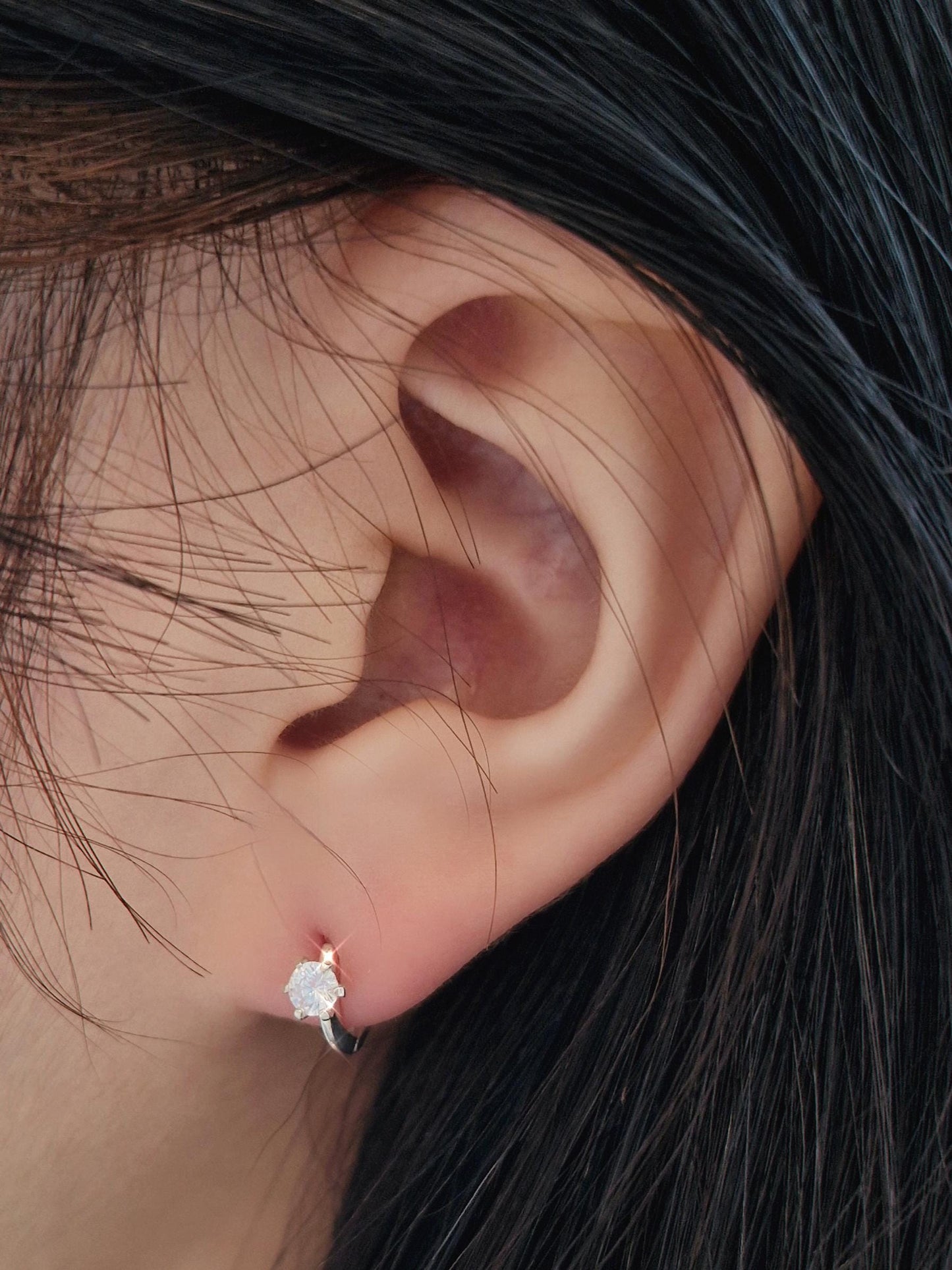 Classic Solitaire Hoop Earrings. solitaire cubic huggie earrings. 925 silver earrings. Hinged CZ Clicker Hoop