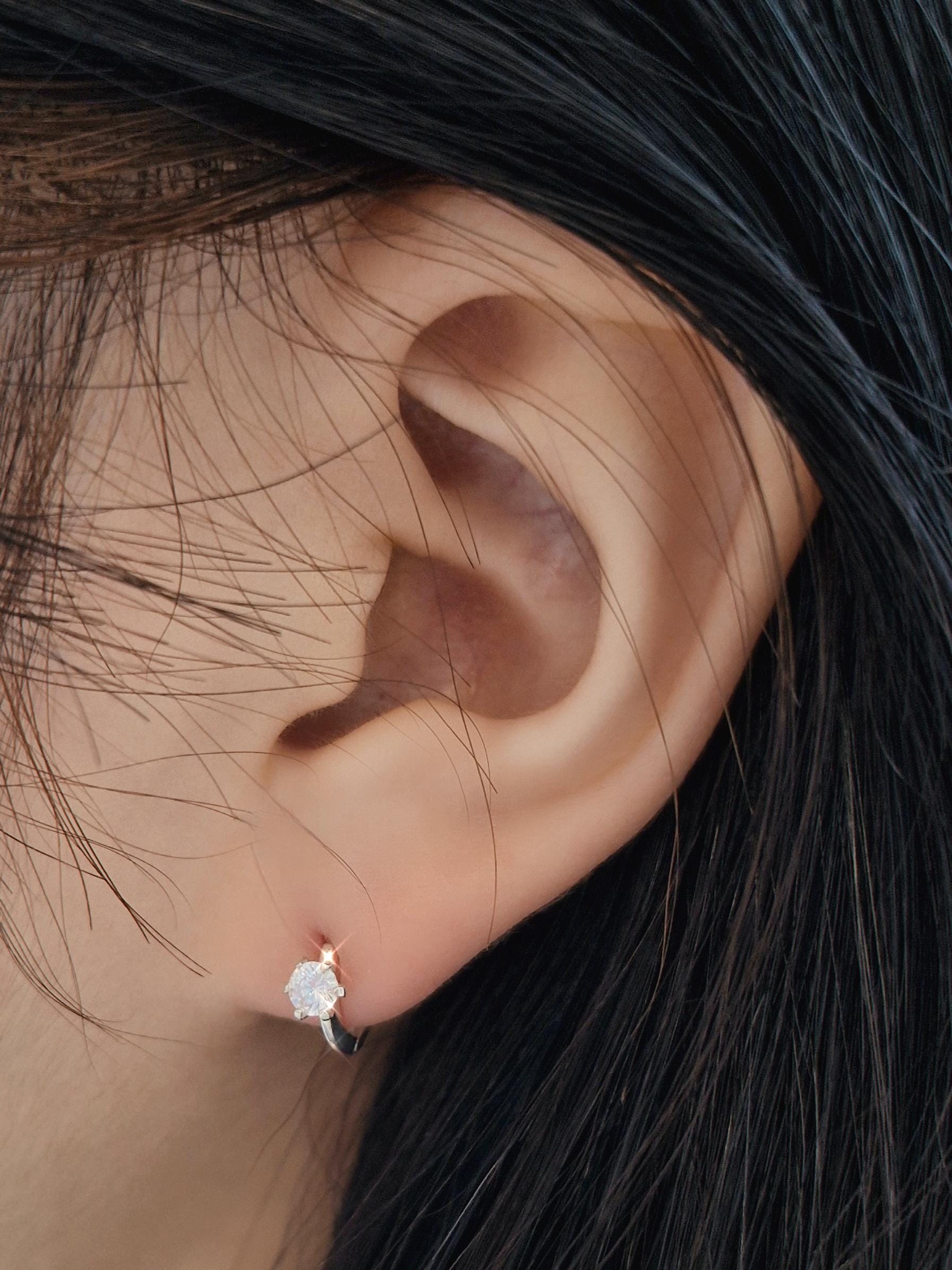 Classic Solitaire Hoop Earrings. solitaire cubic huggie earrings. 925 silver earrings. Hinged CZ Clicker Hoop