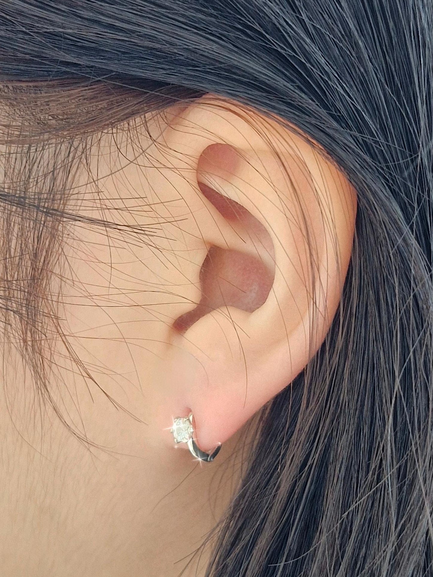 Classic Solitaire Hoop Earrings. solitaire cubic huggie earrings. 925 silver earrings. Hinged CZ Clicker Hoop