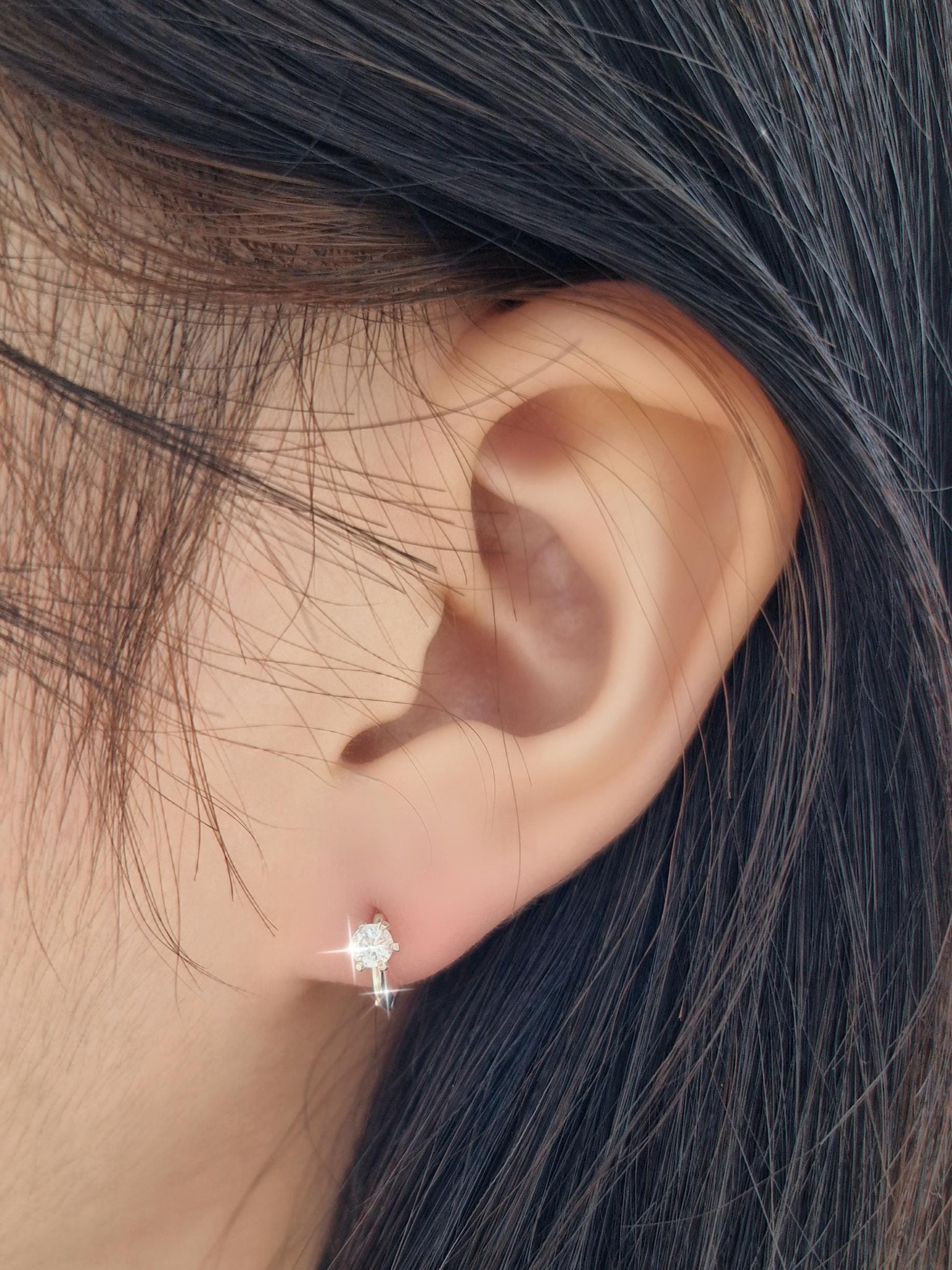 Classic Solitaire Hoop Earrings. solitaire cubic huggie earrings. 925 silver earrings. Hinged CZ Clicker Hoop