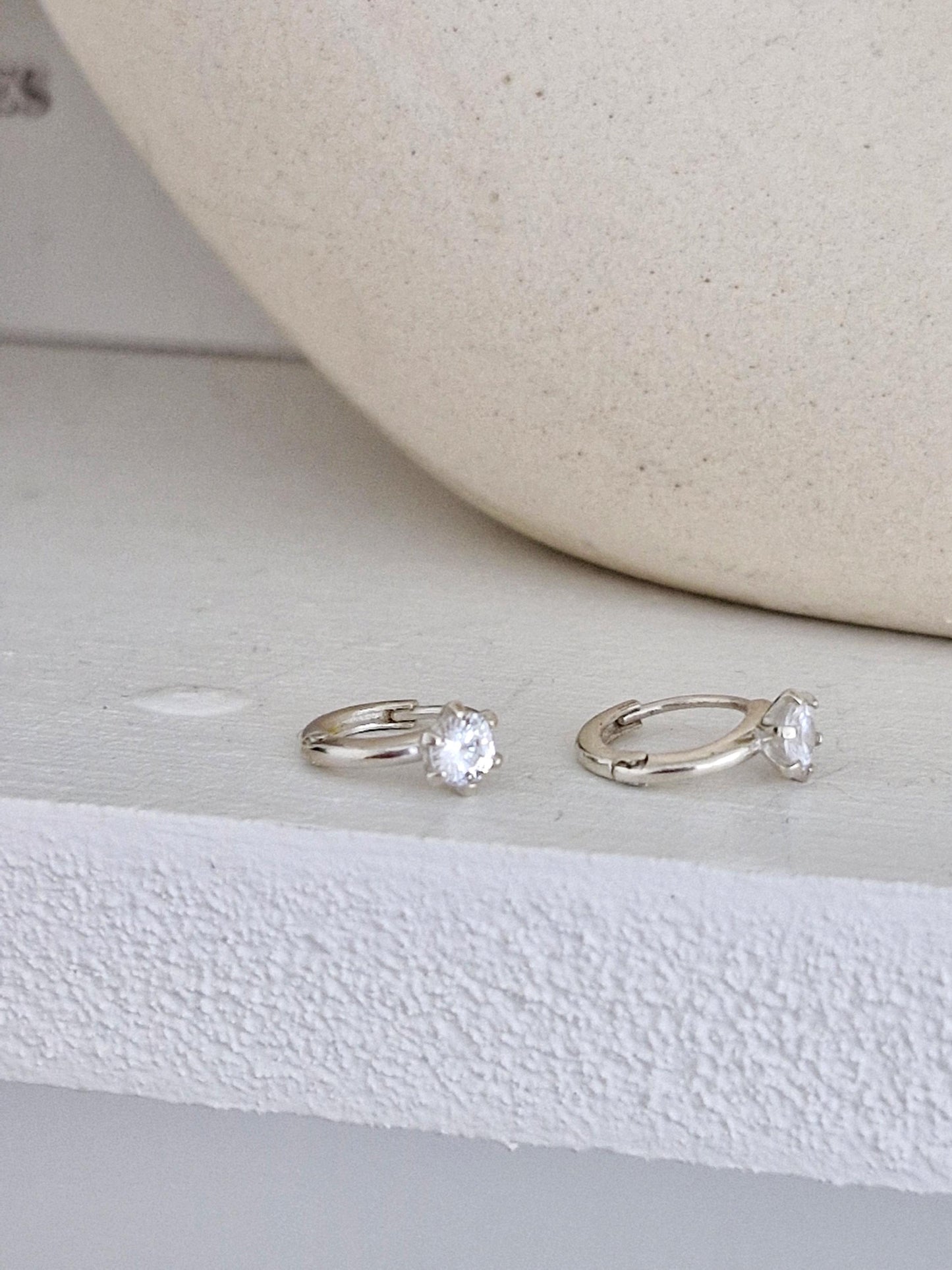 Classic Solitaire Hoop Earrings. solitaire cubic huggie earrings. 925 silver earrings. Hinged CZ Clicker Hoop