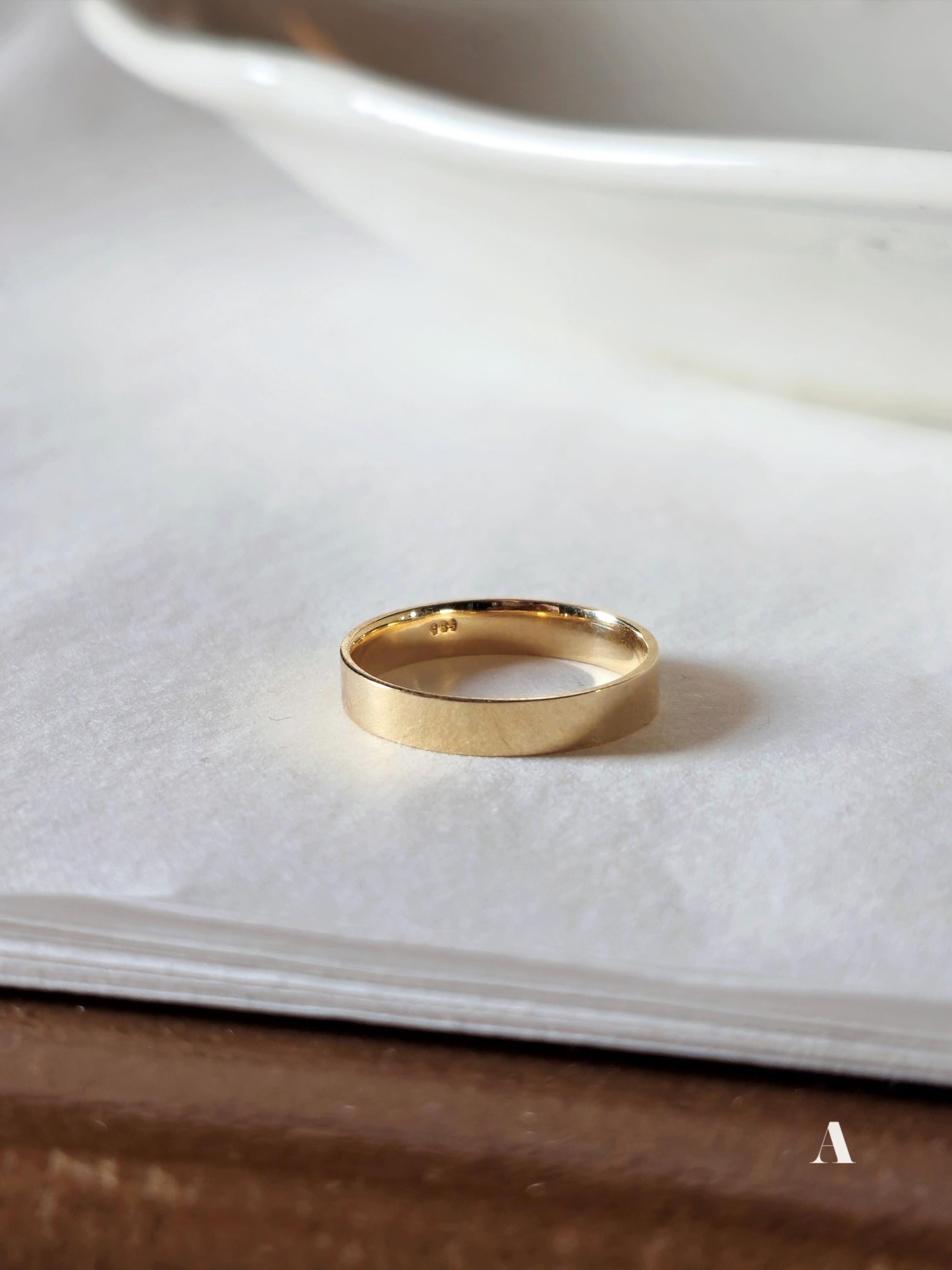 Classic flat Wedding Band. Engagement propasal ring. 14k 18k solid gold ring. Engraving ring.