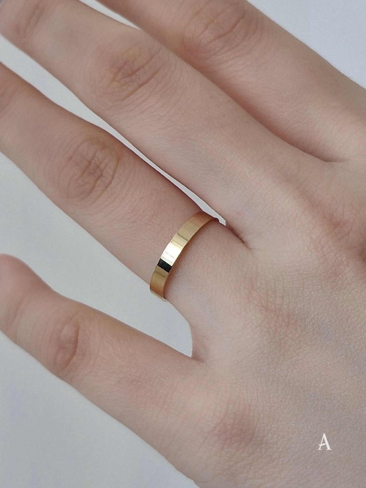Classic flat Wedding Band. Engagement propasal ring. 14k 18k solid gold ring. Engraving ring.