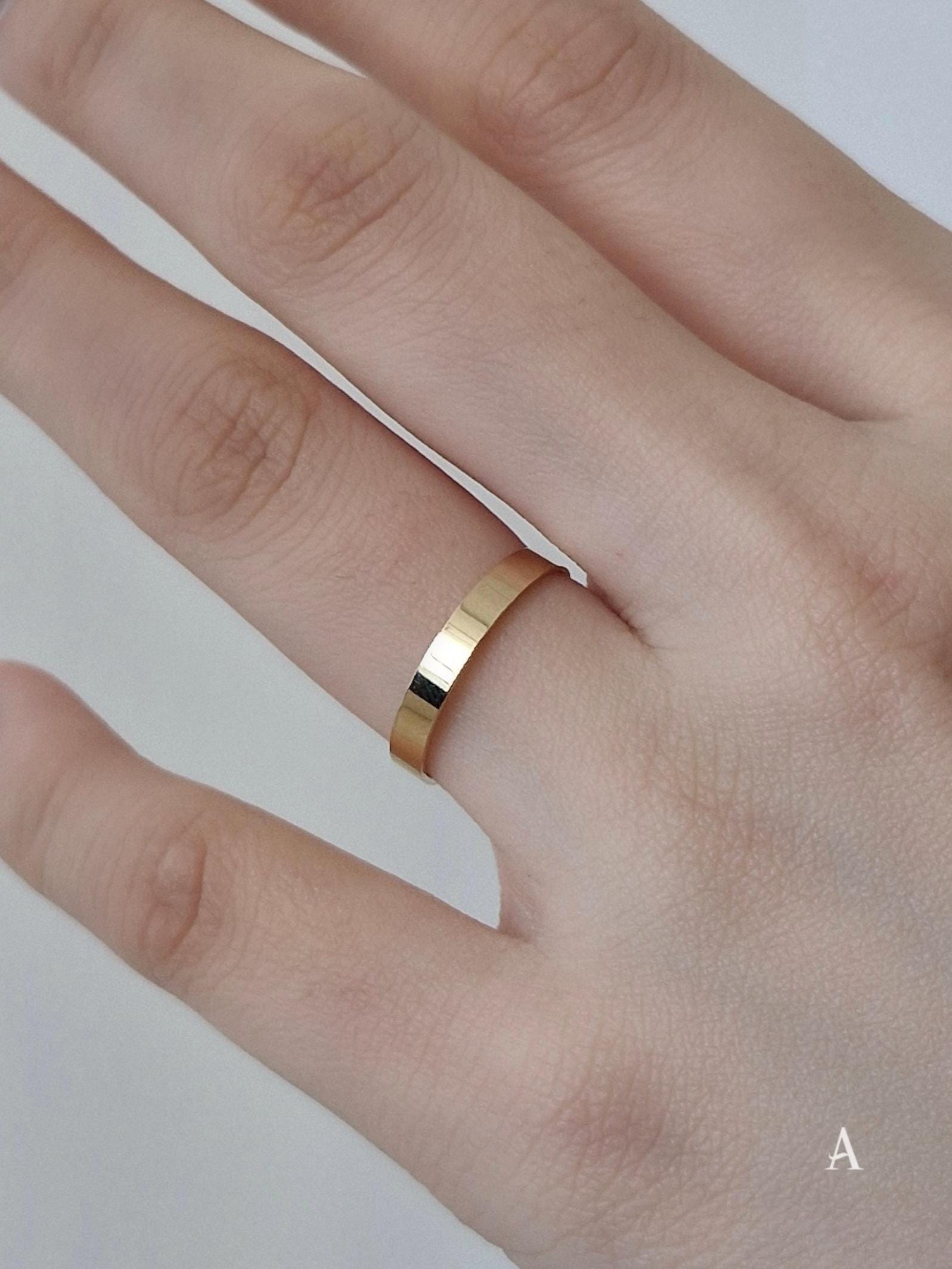 Classic flat Wedding Band. Engagement propasal ring. 14k 18k solid gold ring. Engraving ring.