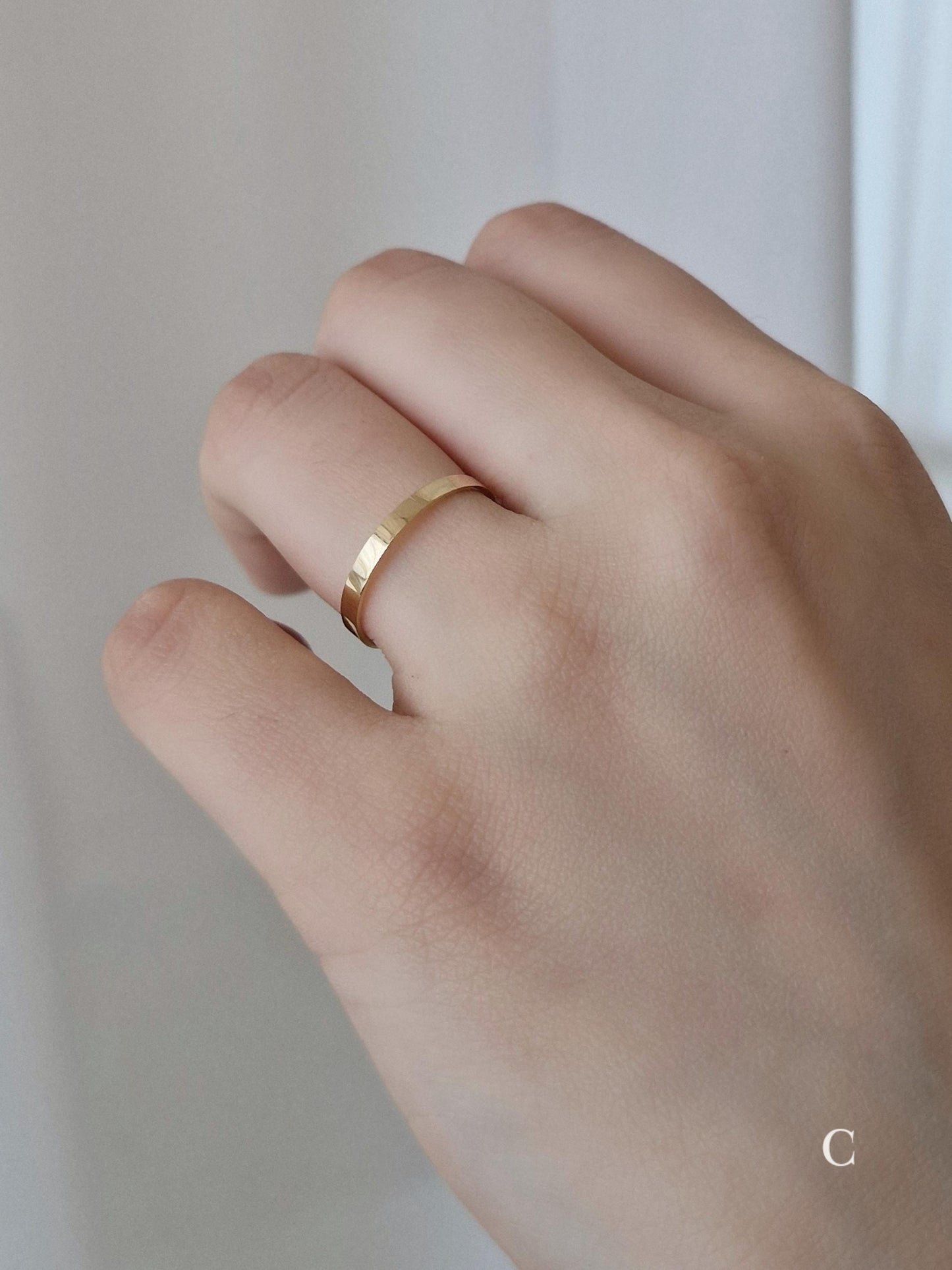 Classic flat Wedding Band. Engagement propasal ring. 14k 18k solid gold ring. Engraving ring.