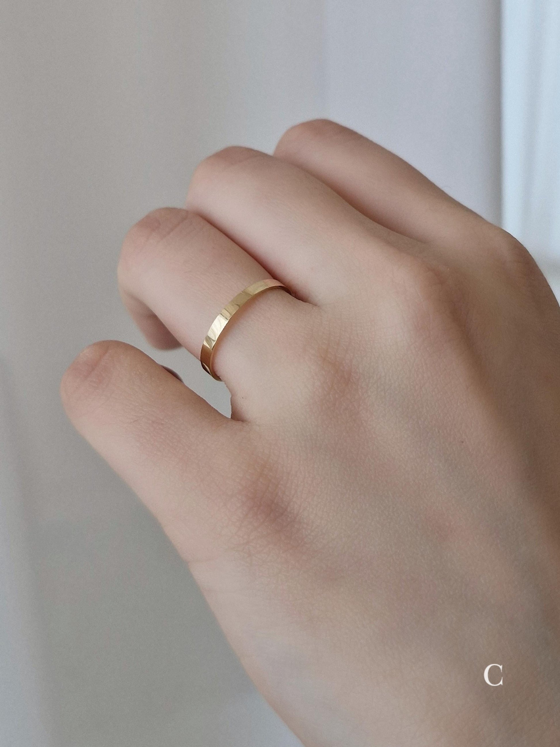Classic flat Wedding Band. Engagement propasal ring. 14k 18k solid gold ring. Engraving ring.