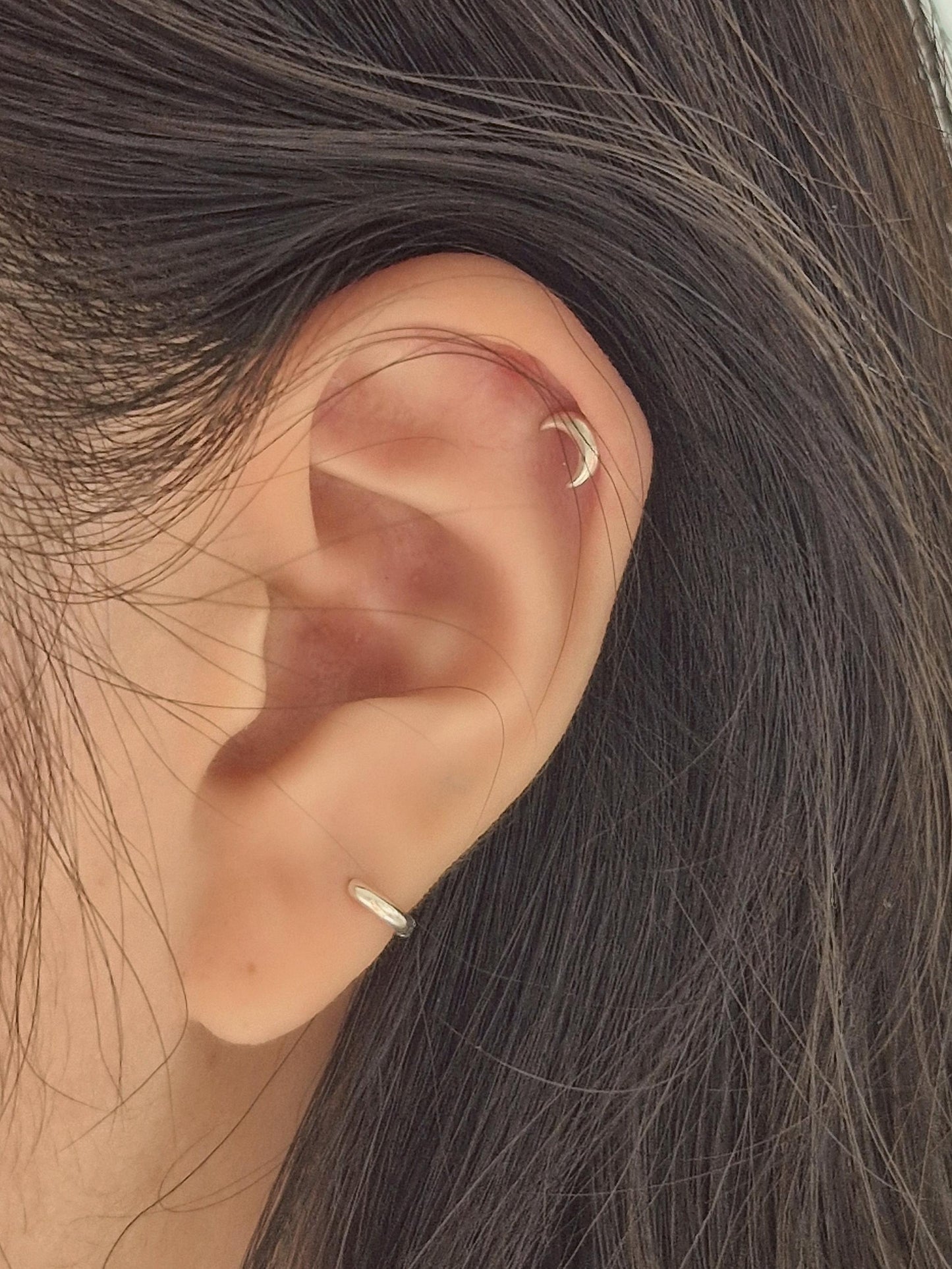 Crescent Moon sterling silver 925 screwball stud piercing earring.